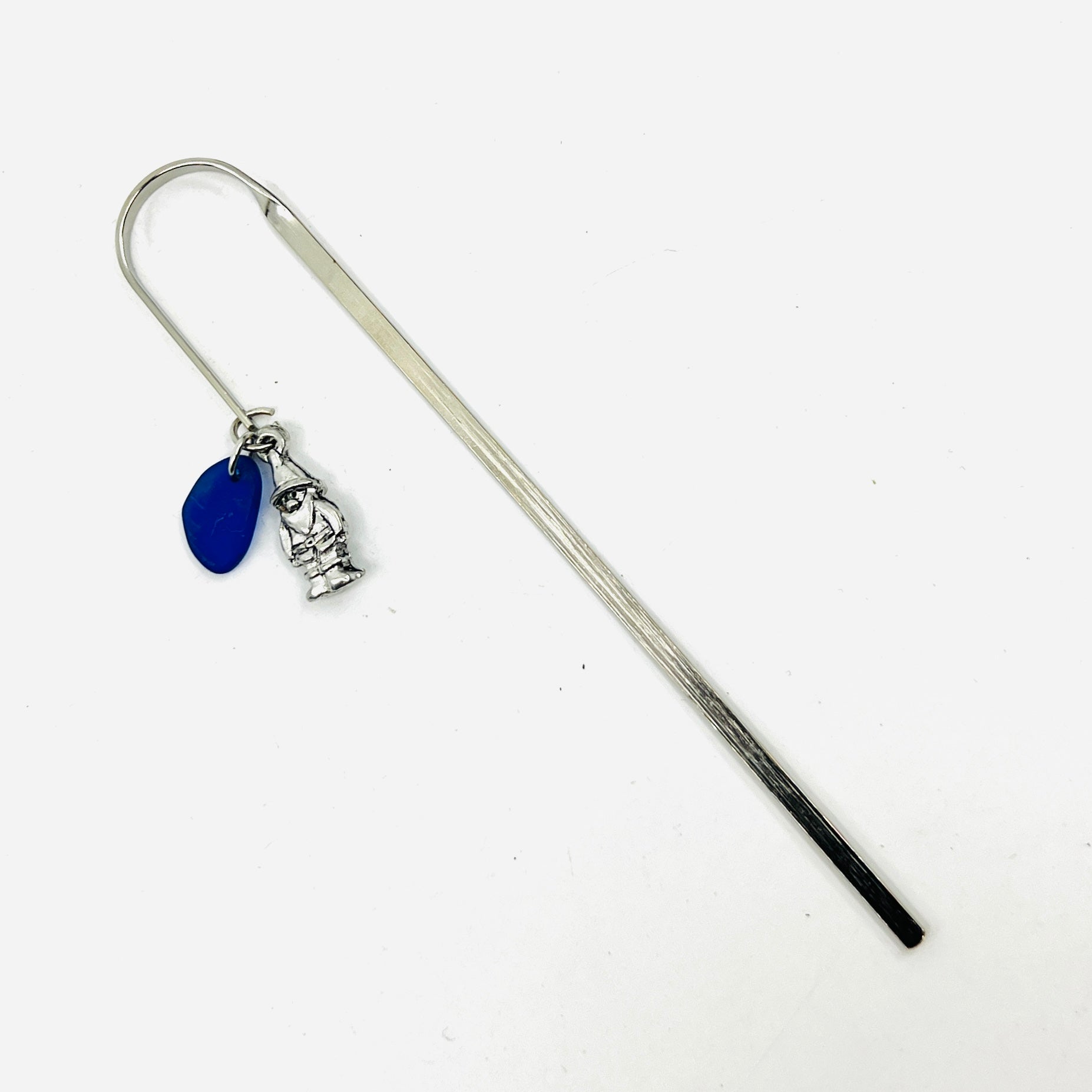 Pewter Gnome Bookmark with Blue Sea Glass Jewelry Basic Spirit 