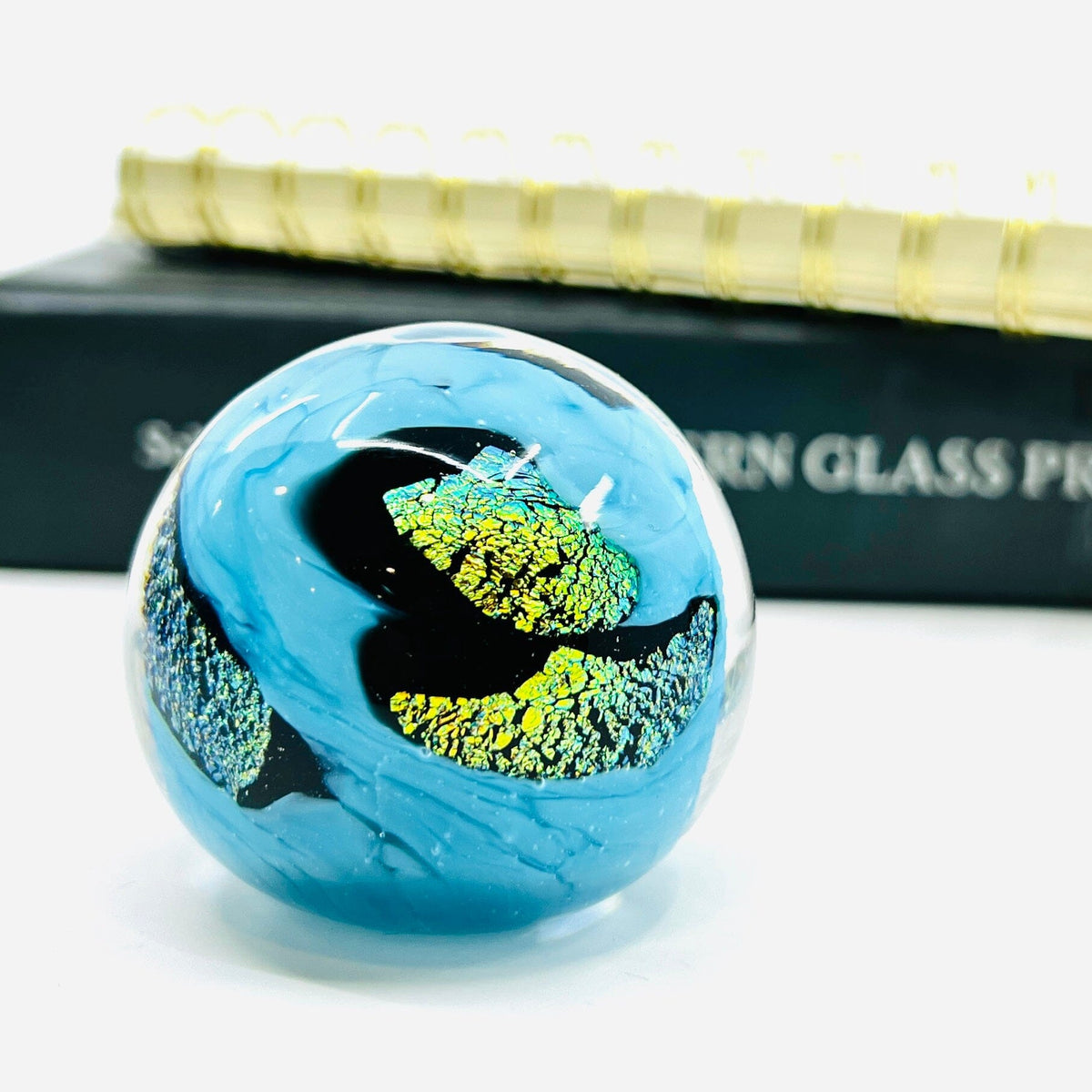 Dichro Glass Paperweight, Blue Accessory Melt Glass 