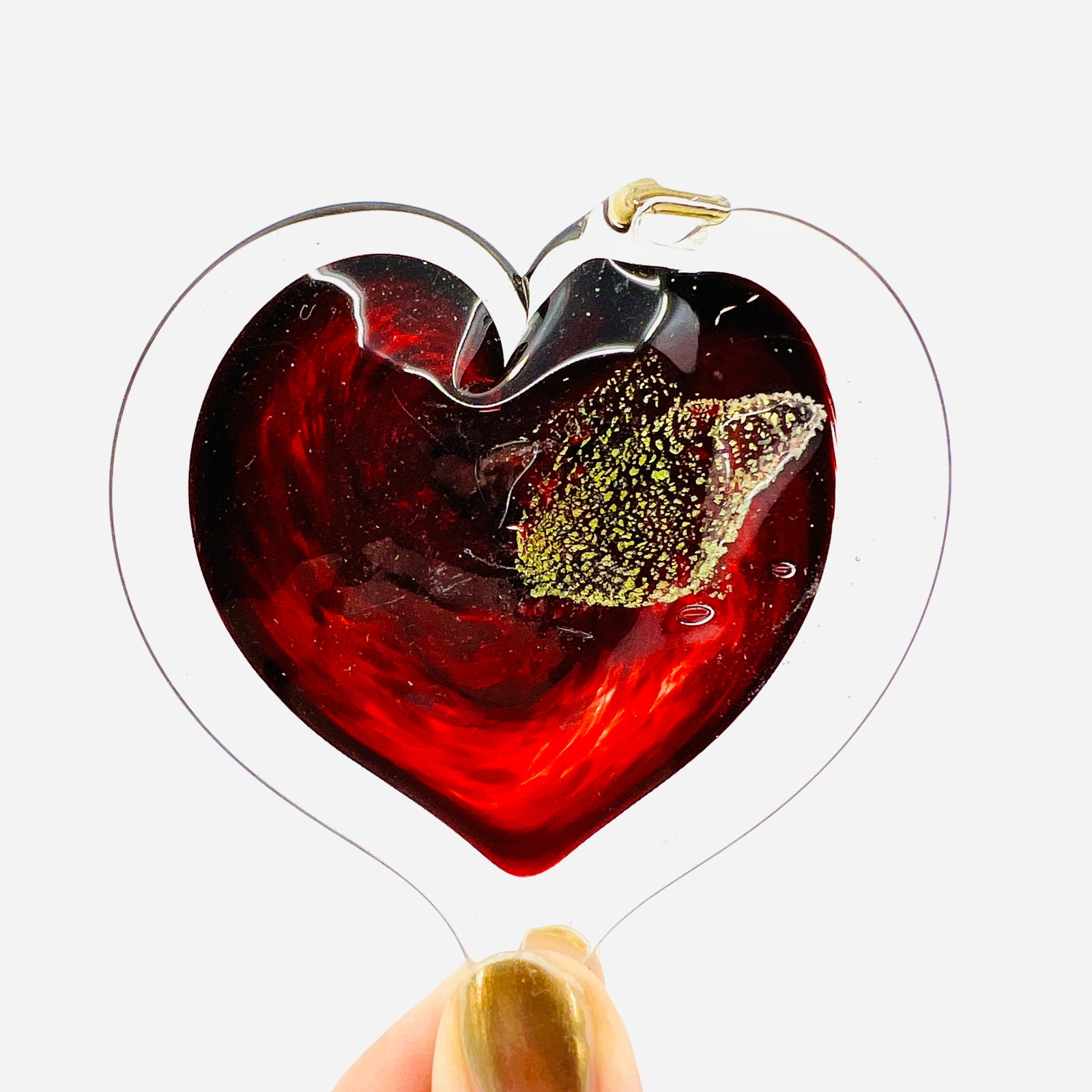 Heart Ornament, Garnet Suncatcher Luke Adams Glass Blowing Studio 