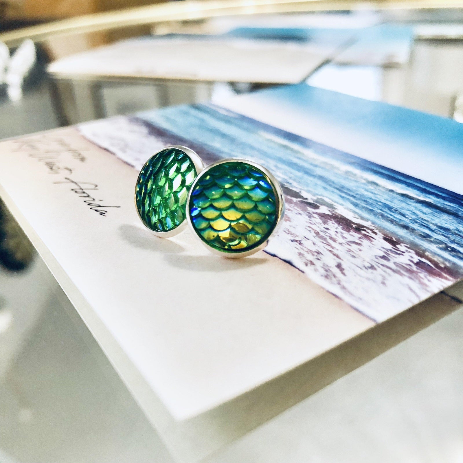 Mermaid Tail Stud Earrings, Large Jewelry - 