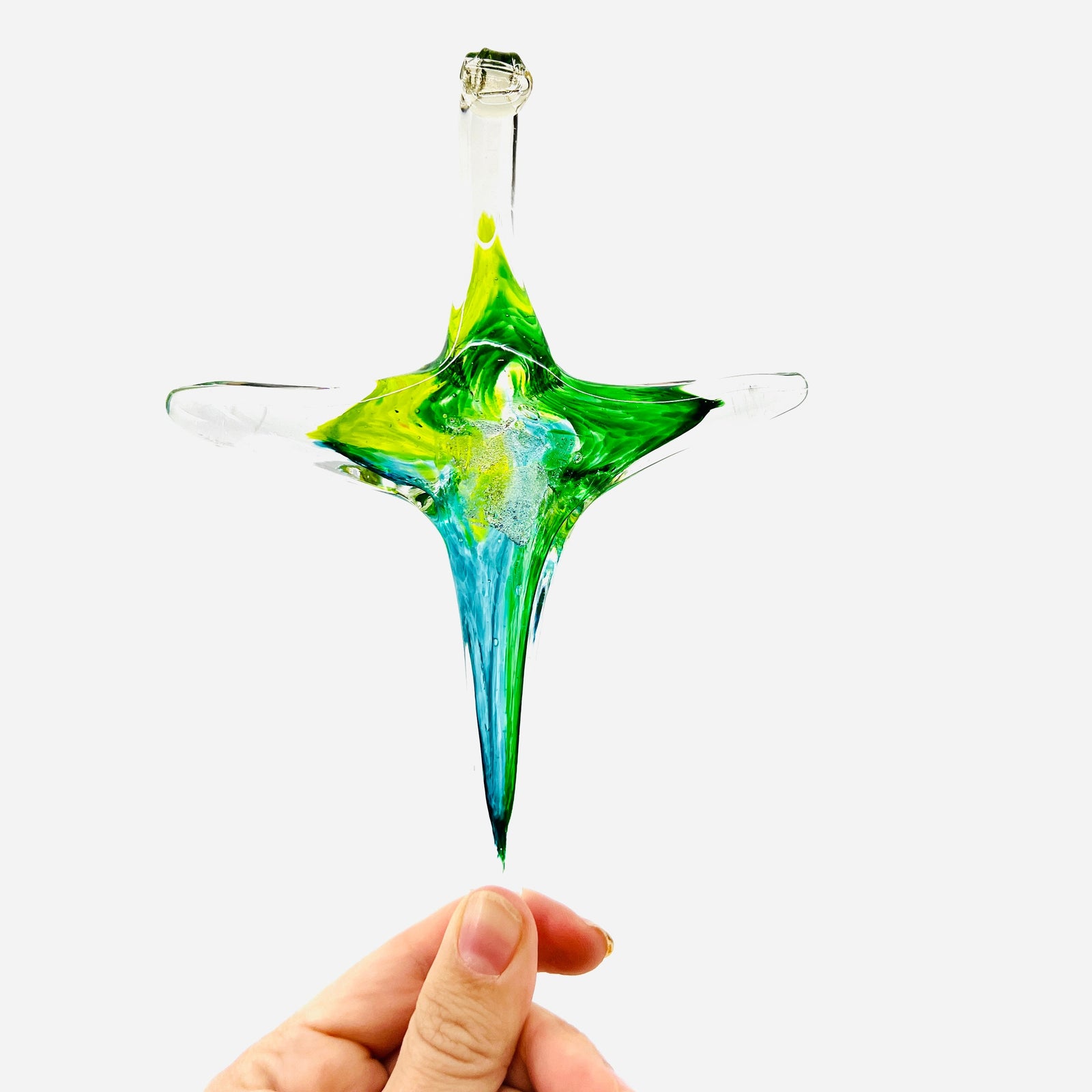 Cross Ornament, Swiss Alps Suncatcher Luke Adams Glass Blowing Studio Large 