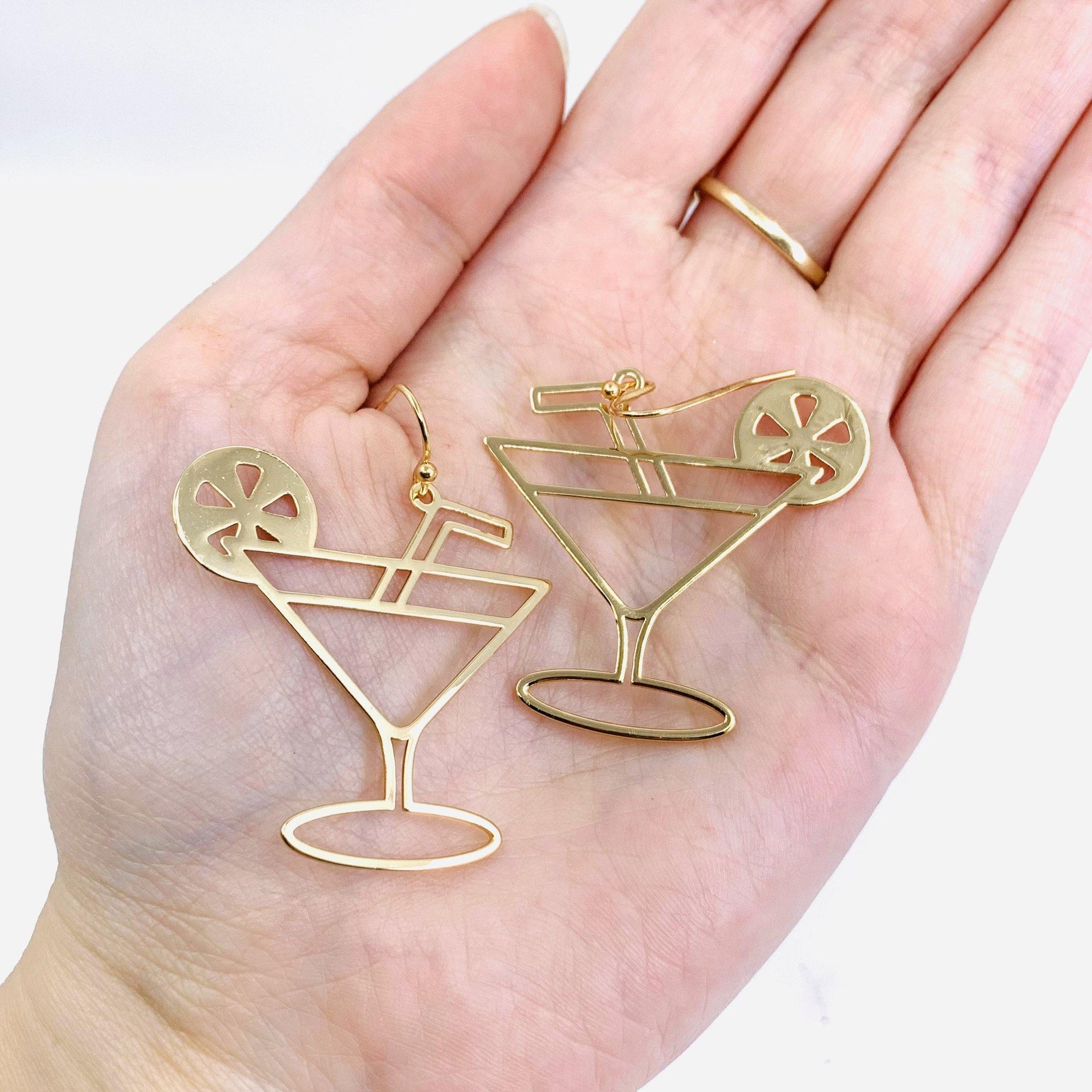 Metallic Martini Earrings, Gold Jewelry Cloie NY 