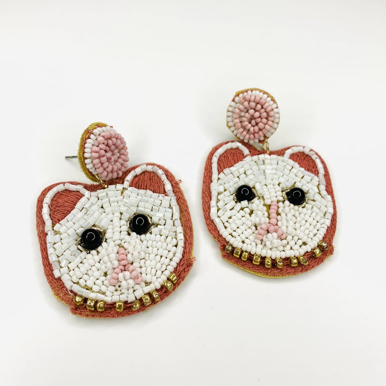 Beaded Earring, White Cat Jewelry Cloie NY 