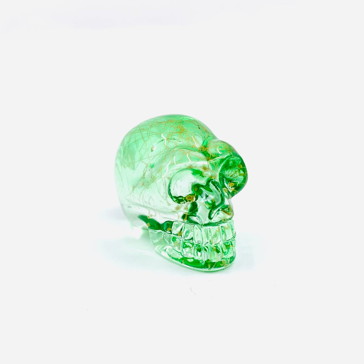 Colorful Glass Skulls Manufactured Overseas Green &amp; Gold 