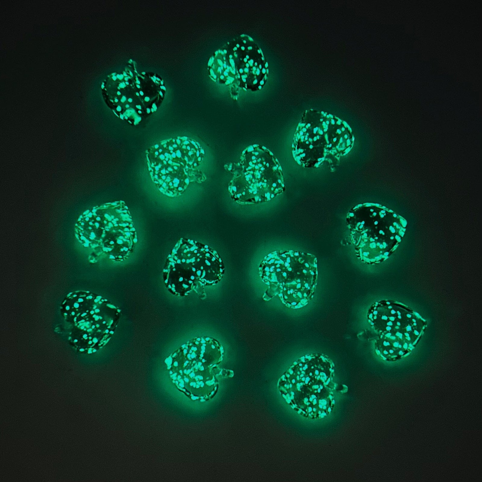 Glass Glow in the Dark Hearts, Peach Miniature - 