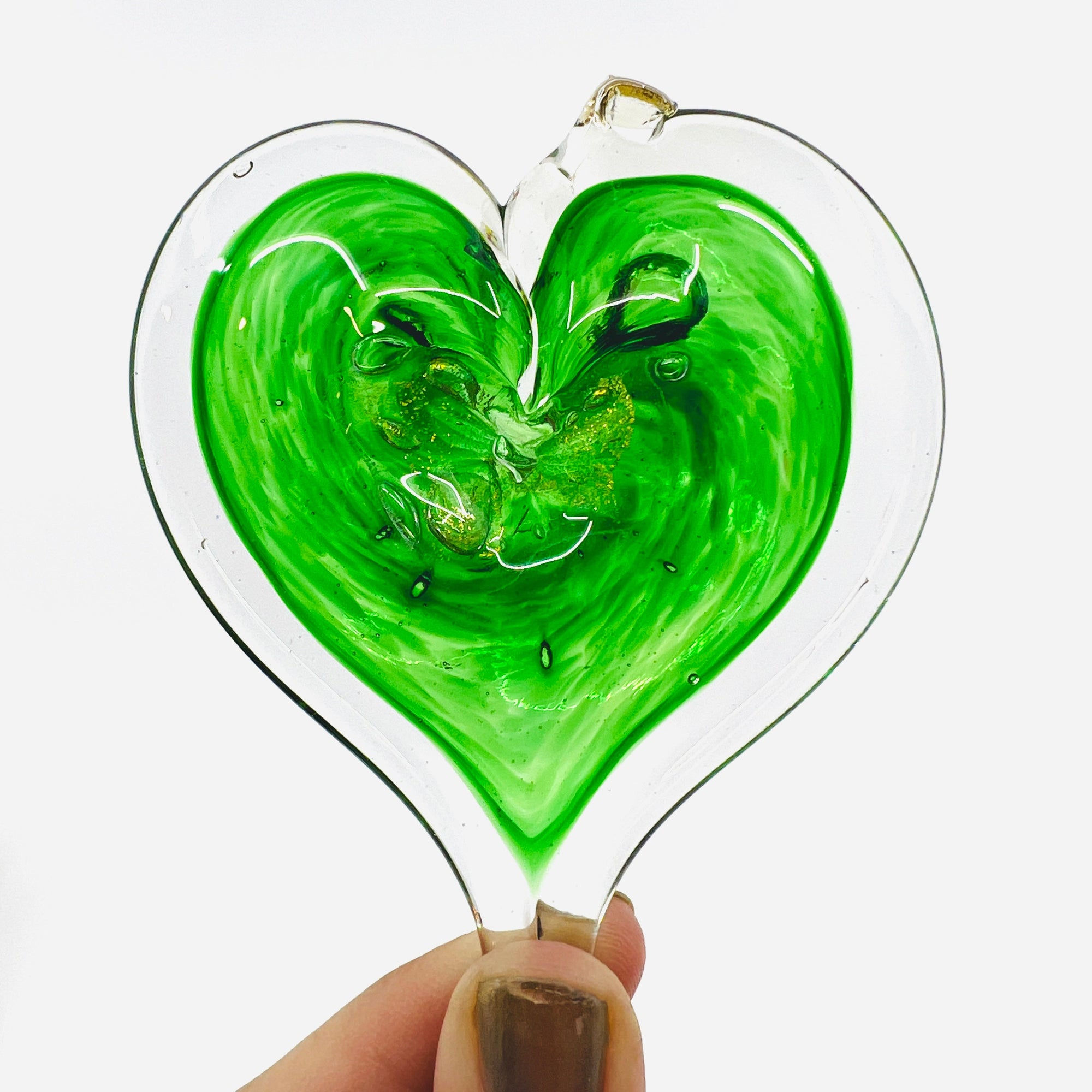 Heart Ornament, Emerald Suncatcher Luke Adams Glass Blowing Studio 