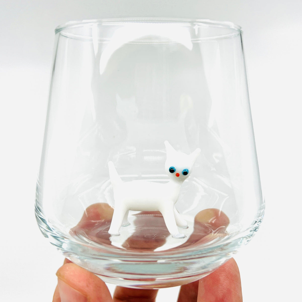 Tiny Animal Wine Glass, White Cat Decor MiniZoo 