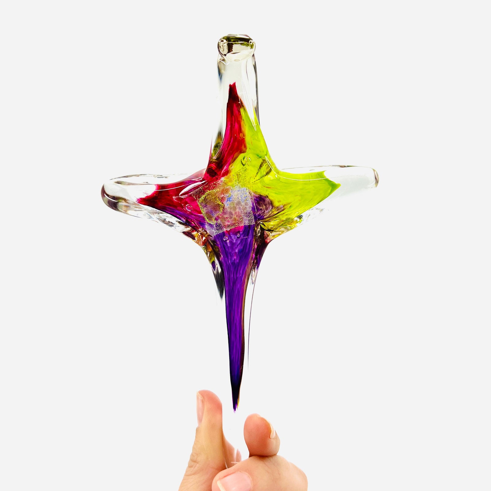 Cross Ornament, Bloom Suncatcher Luke Adams Glass Blowing Studio Large 