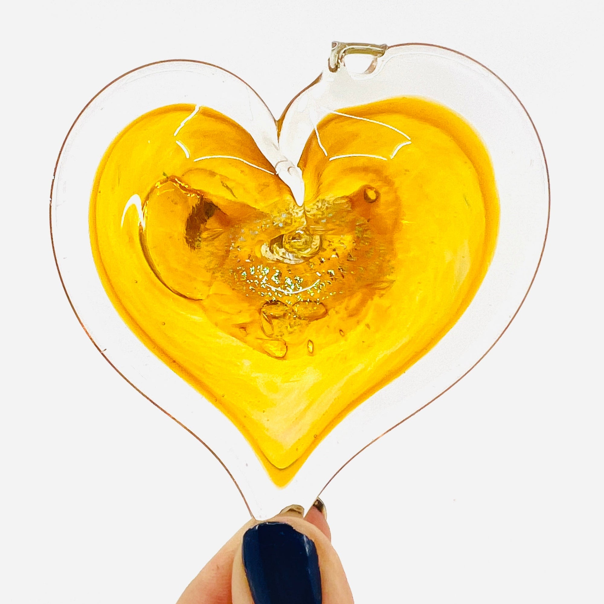 Heart Ornament, Citrine Suncatcher Luke Adams Glass Blowing Studio 