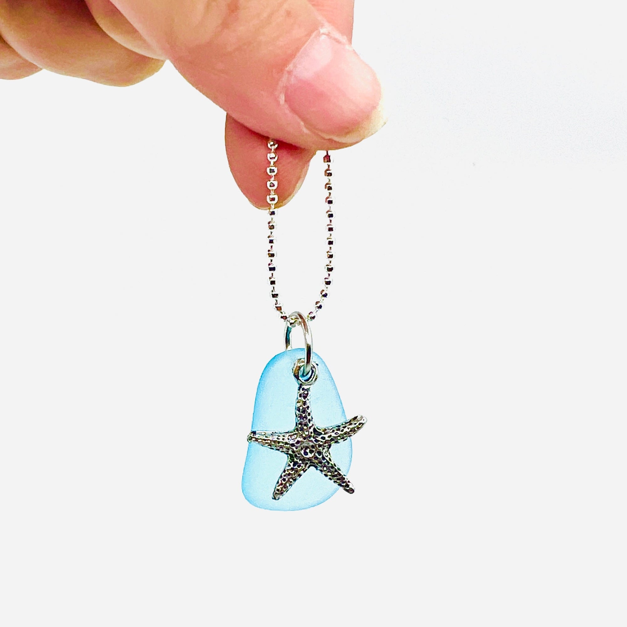 Pewter Starfish Pendant Necklace with Sea glass Jewelry Whitney Howard Designs 