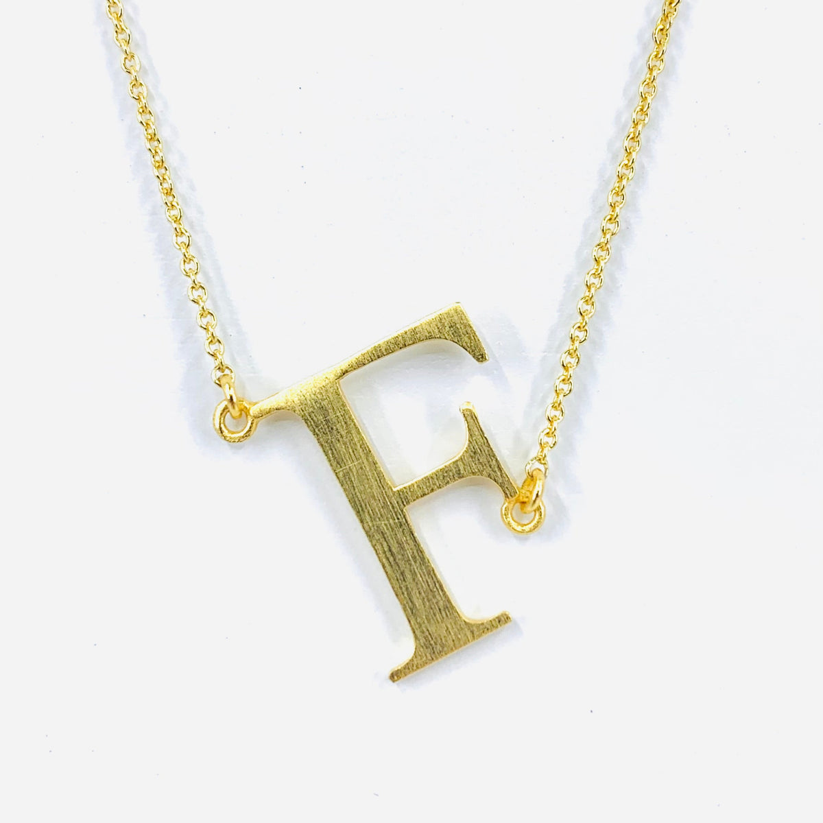 Initial Necklace Latter F Brass & Rhinestone Charm Necklace 