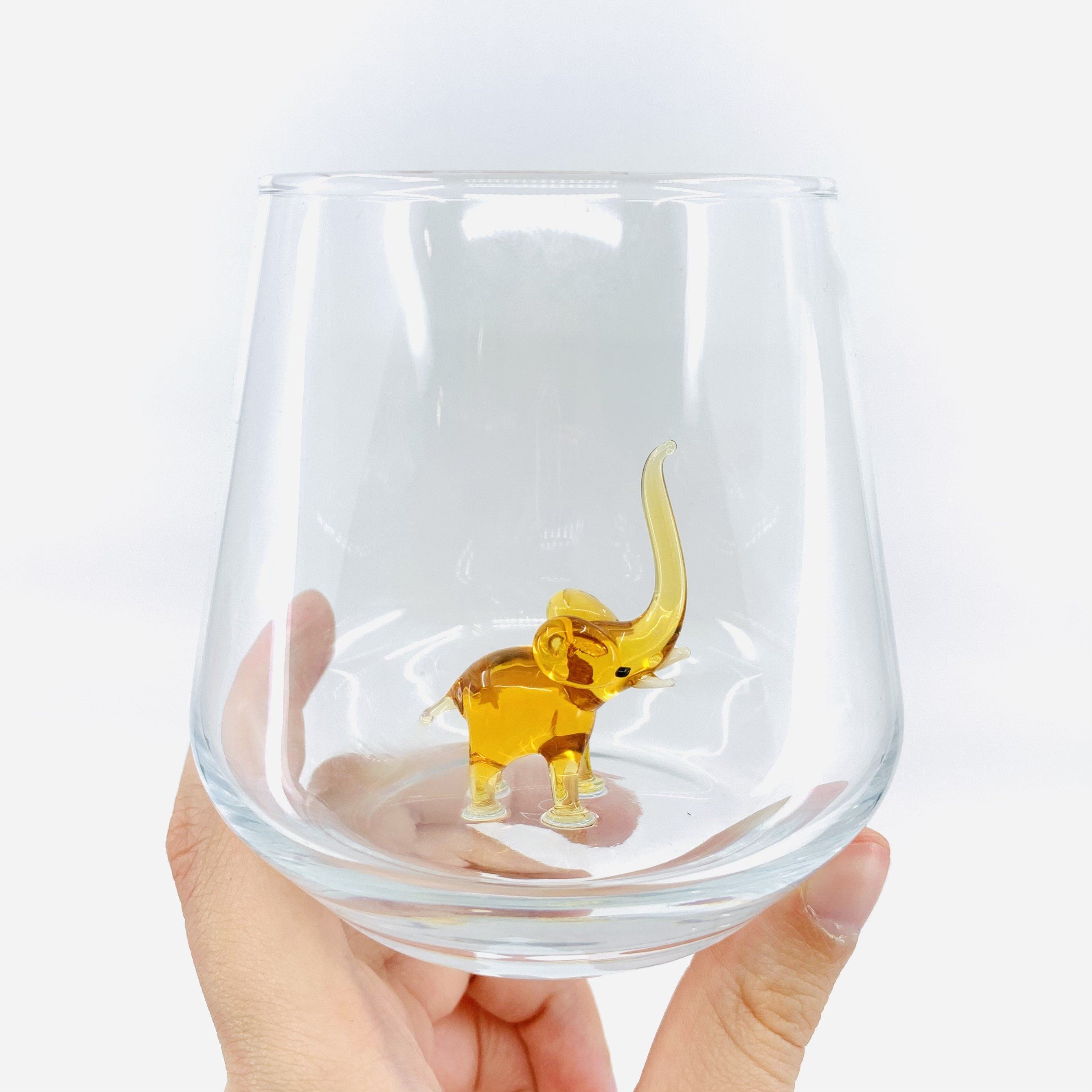 11 oz Tiny Animal Wine Glass, Amber Elephant - Luke Adams Glass Blowing  Studio