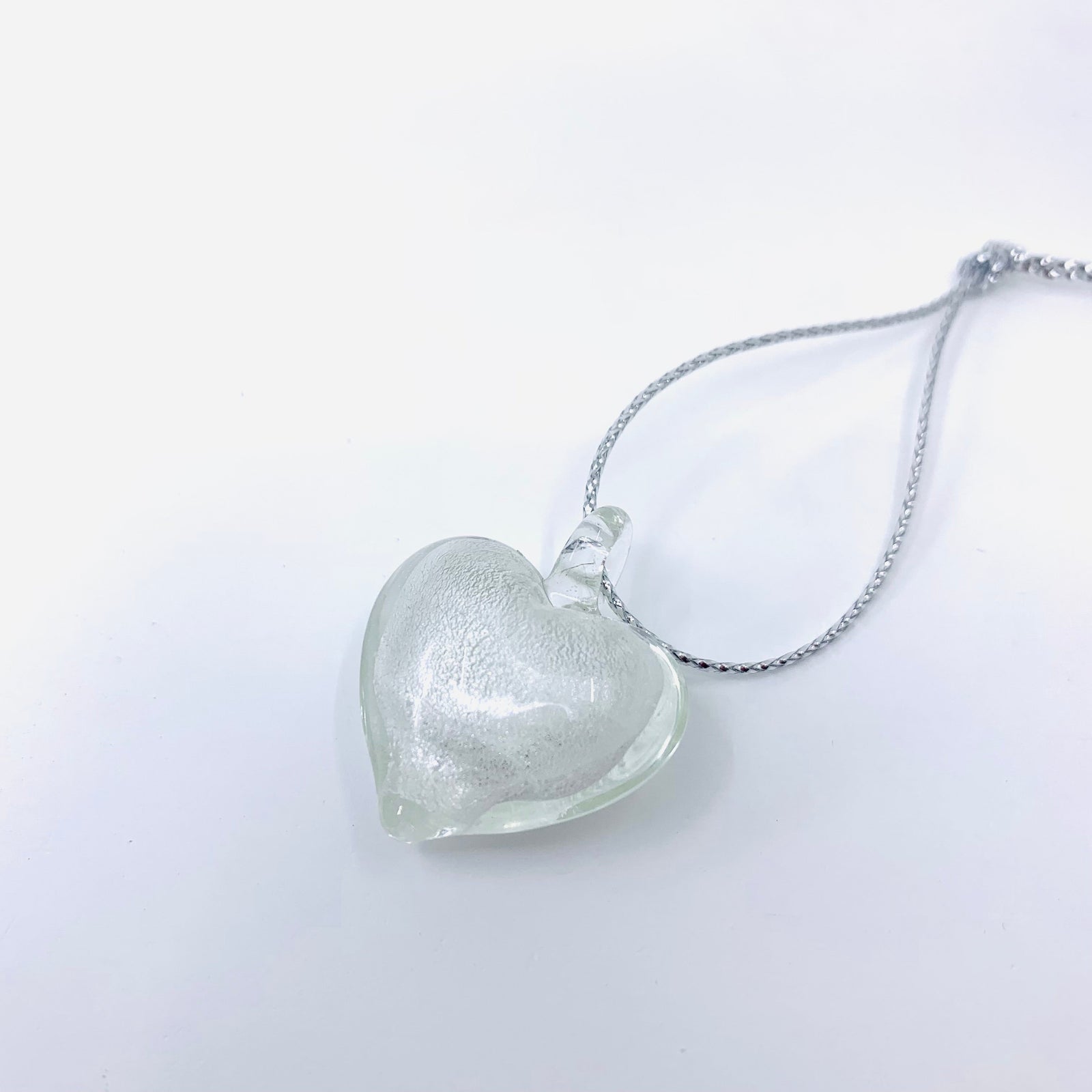 Silver Glass Foil Hearts Ornament Luke Adams Glass Blowing Studio 