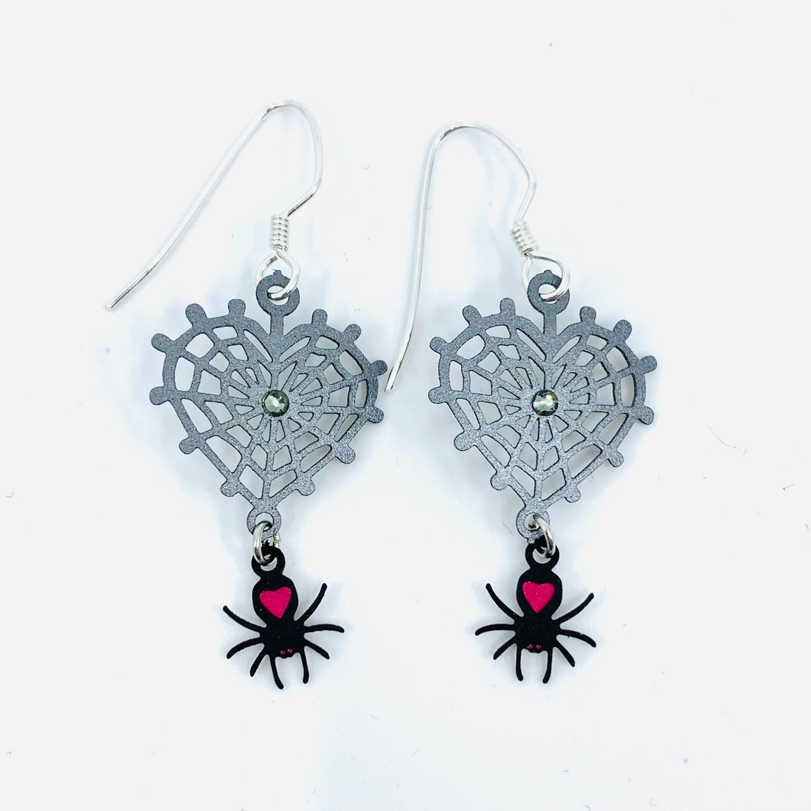 Tiny Whimsical Earrings, Spiderweb Heart Jewelry Sienna Sky 
