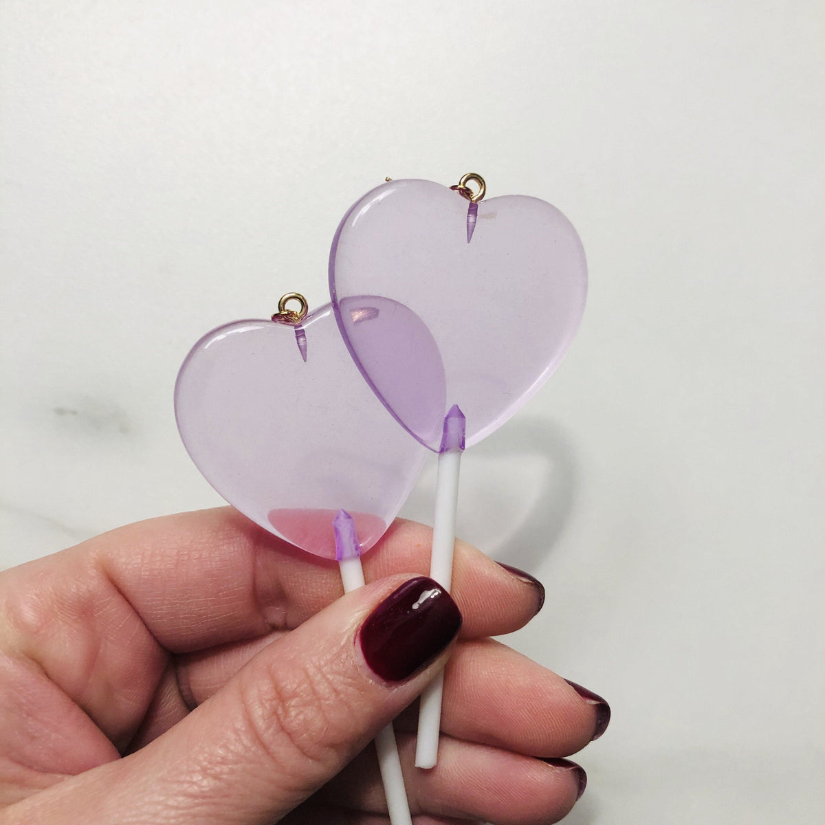 Valentine Lollipop earrings Luke Adams Glass Blowing Studio 