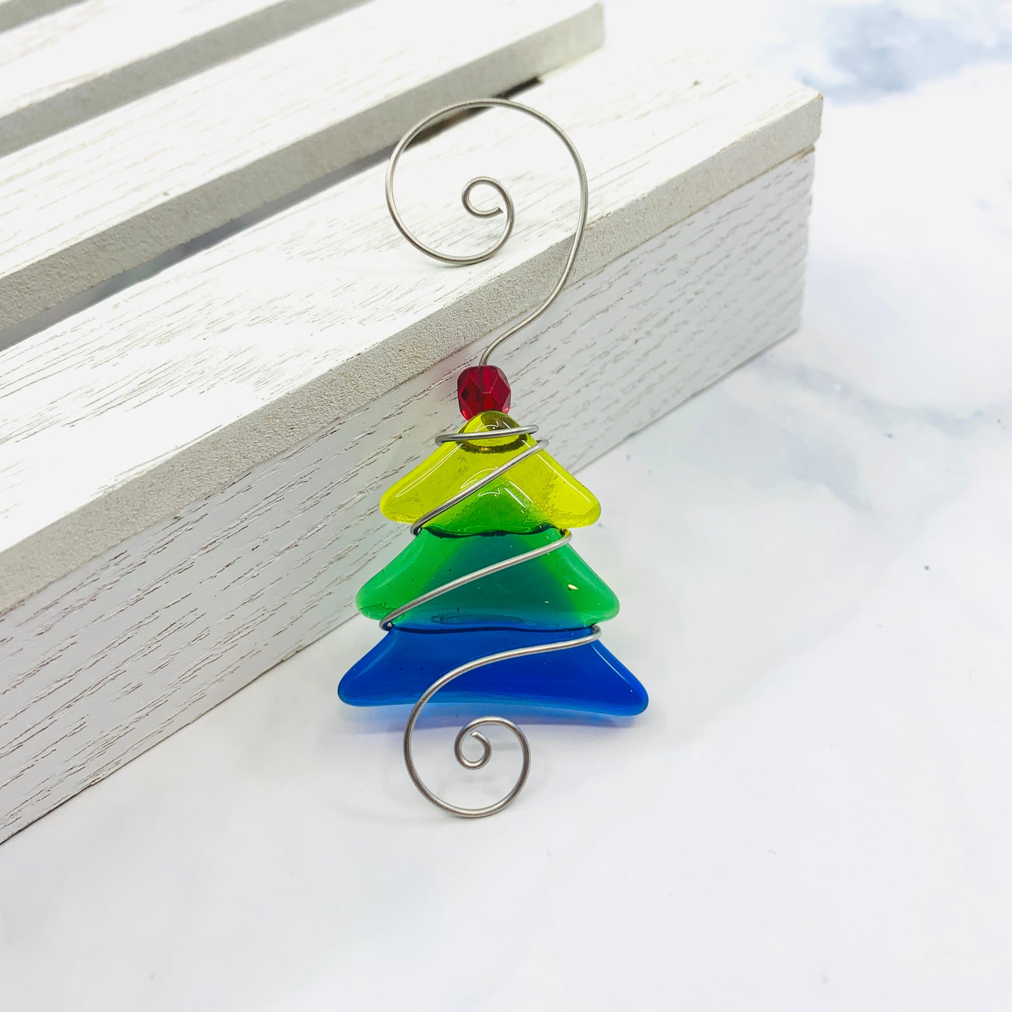 Mini Fused Glass Tree, Rainbow Ornament Haywire Art 
