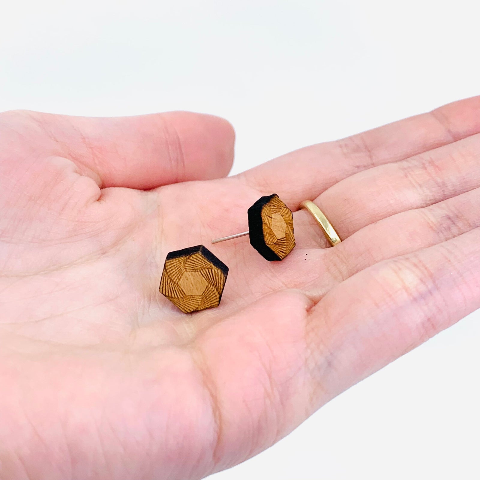 Wooden Hexagon Studs Jewelry - 