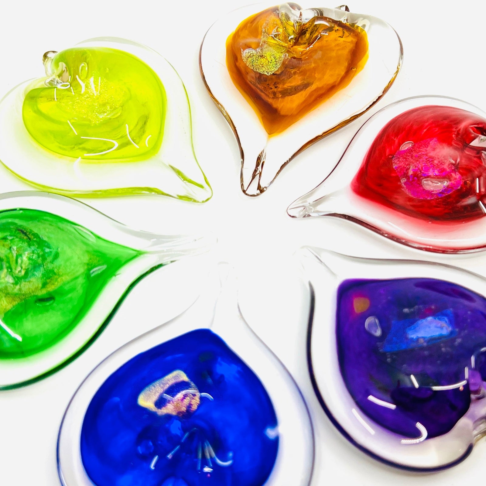 Rainbow Heart Ornament Set Suncatcher Luke Adams Glass Blowing Studio 