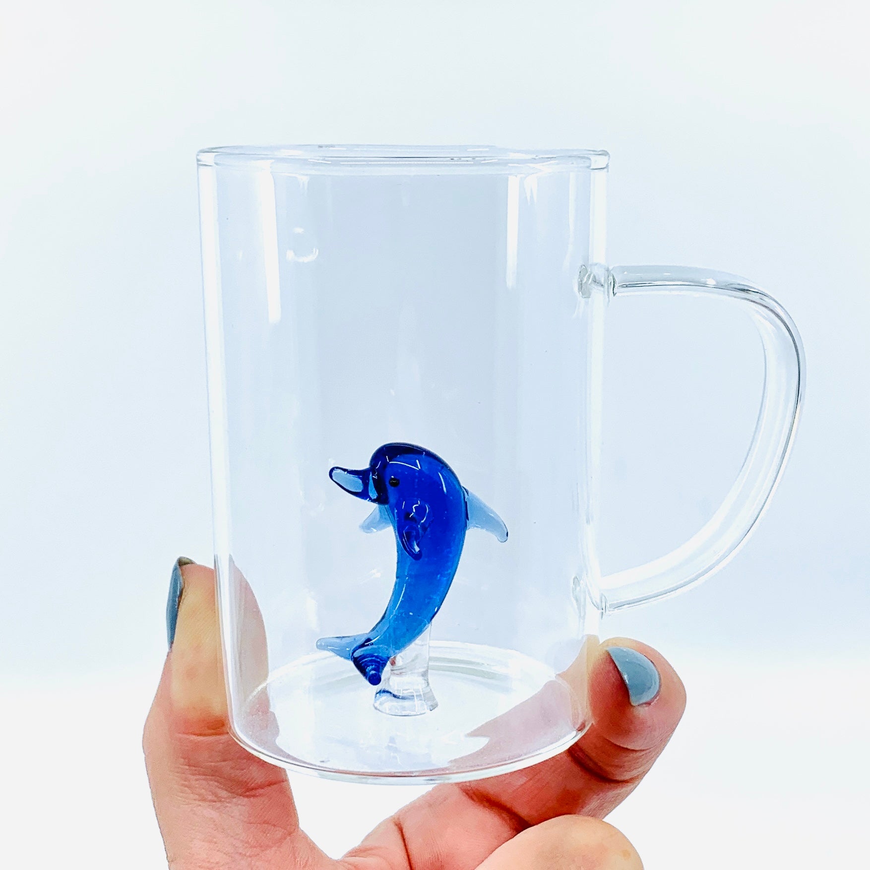 Tiny Animal Glass Mug, Dolphin Decor MiniZoo 