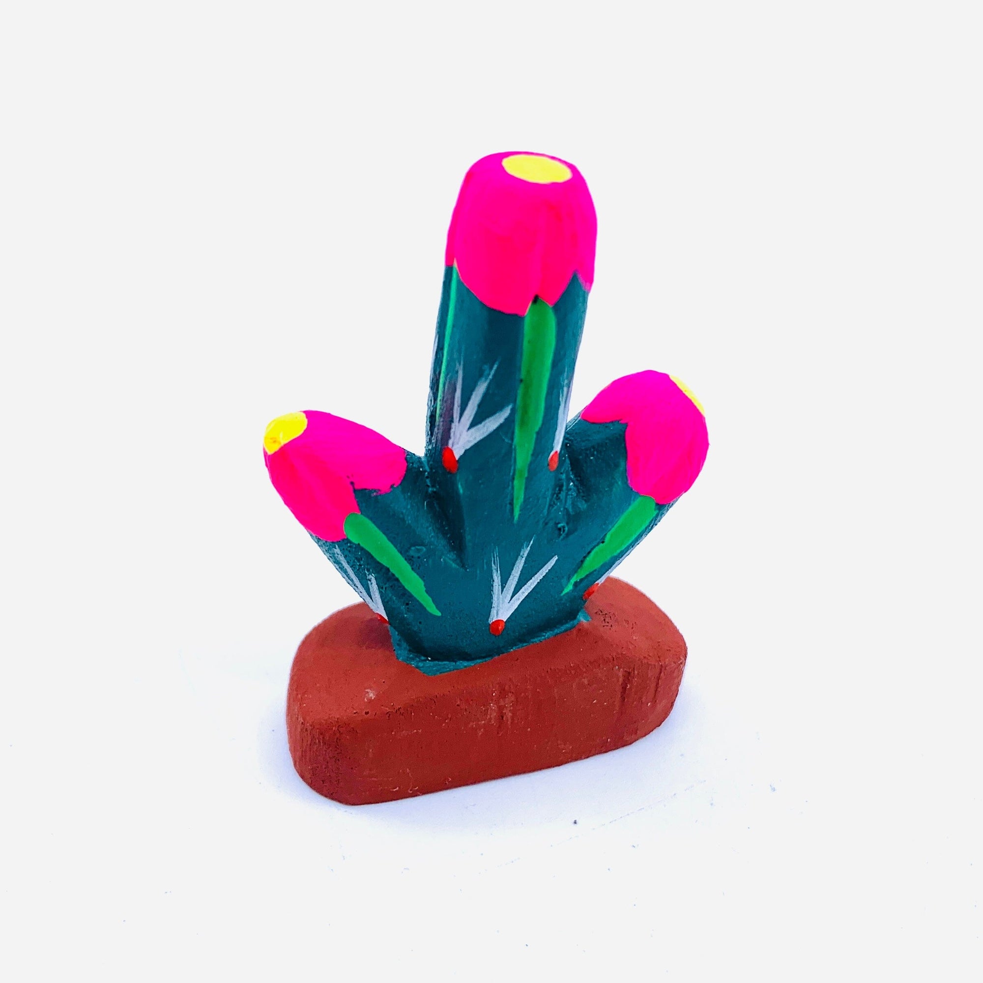 Oaxacan Wood Carved Animal, Cactus 24 Miniature Earth View 