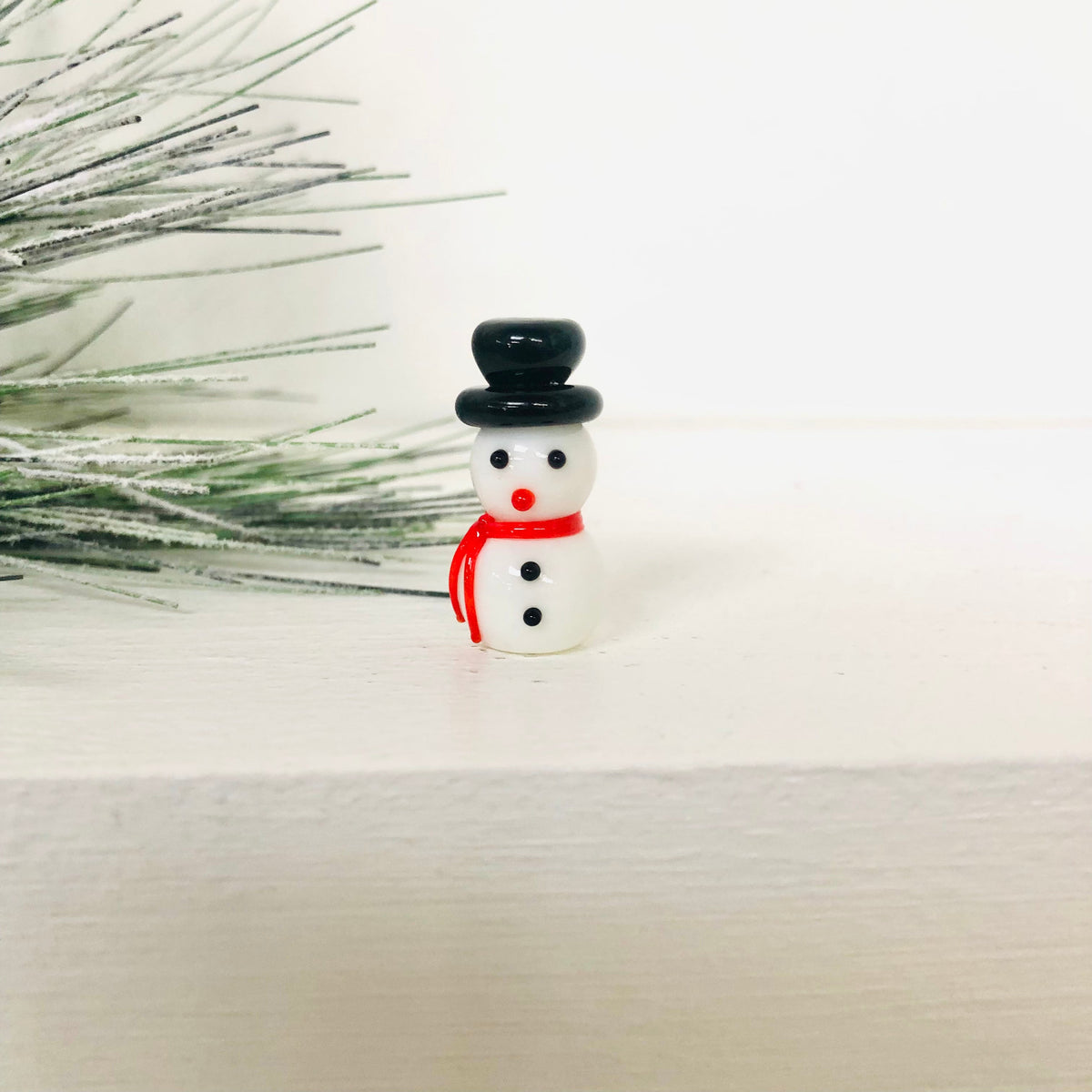 Little Glass Snowman Miniature - Black Hat 