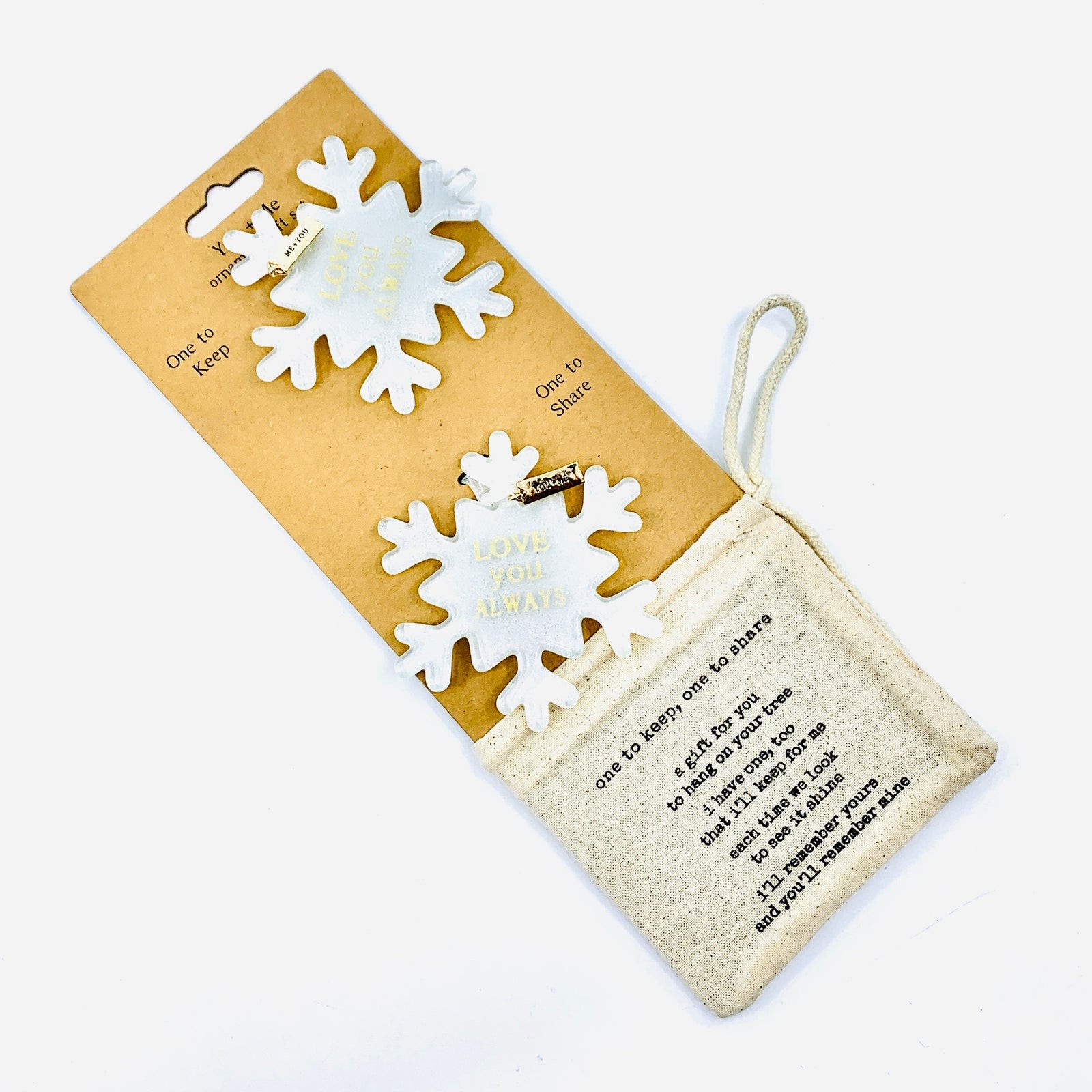 Love You Always. One To Keep, One To Share Ornament Set Decor Demdaco 
