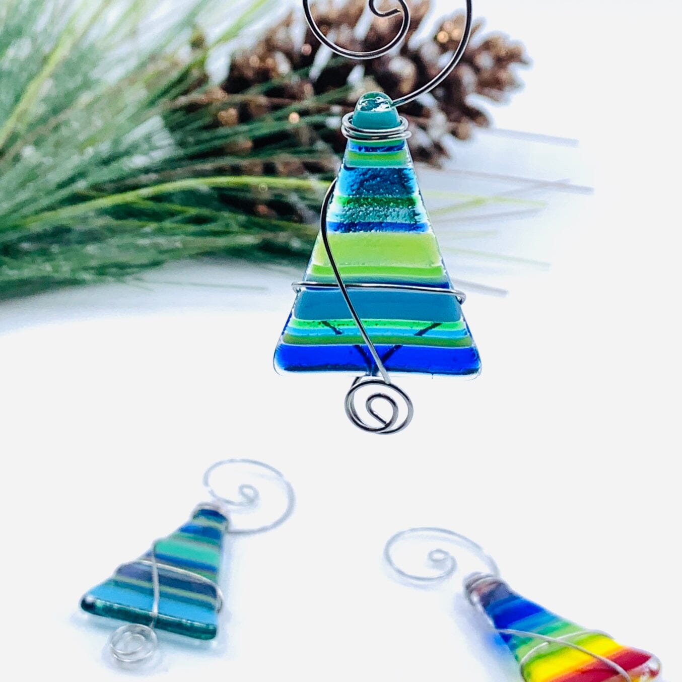Mini Striped Fused Glass Tree, Ocean Ornament Haywire Art 