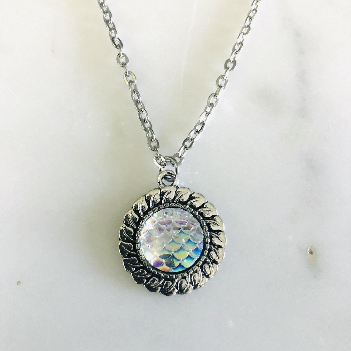 Mermaid Tail Antique Silver Necklace Luke Adams Glass Blowing Studio Crystal 