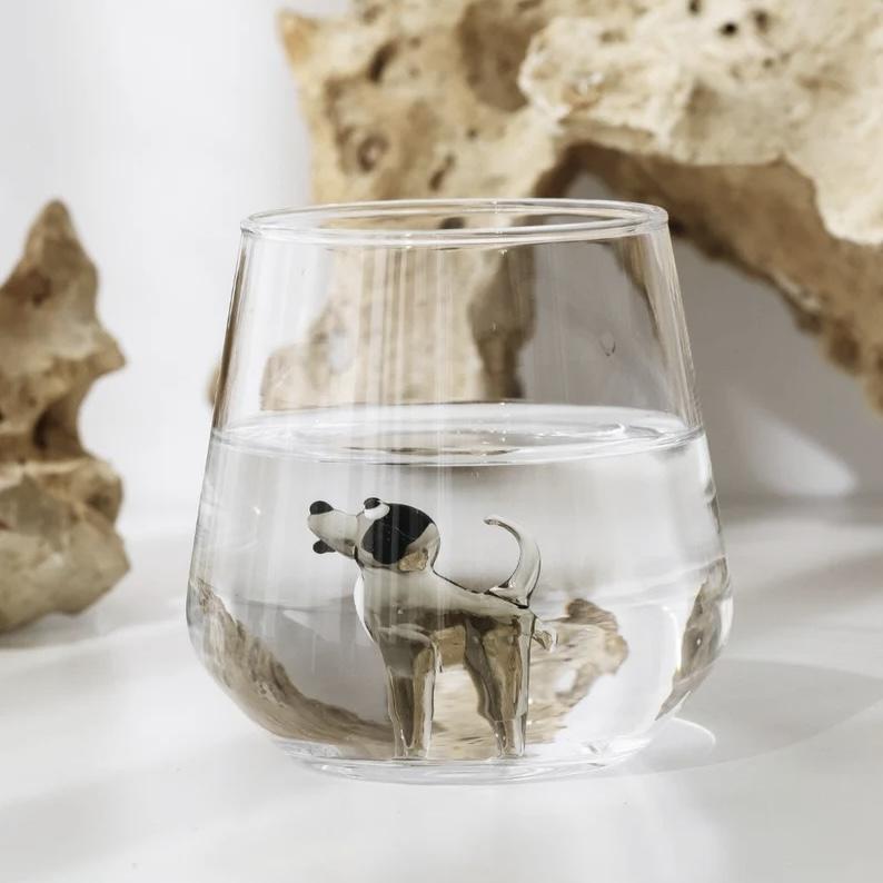 Tiny Animal Wine Glass, Dog Decor MiniZoo 