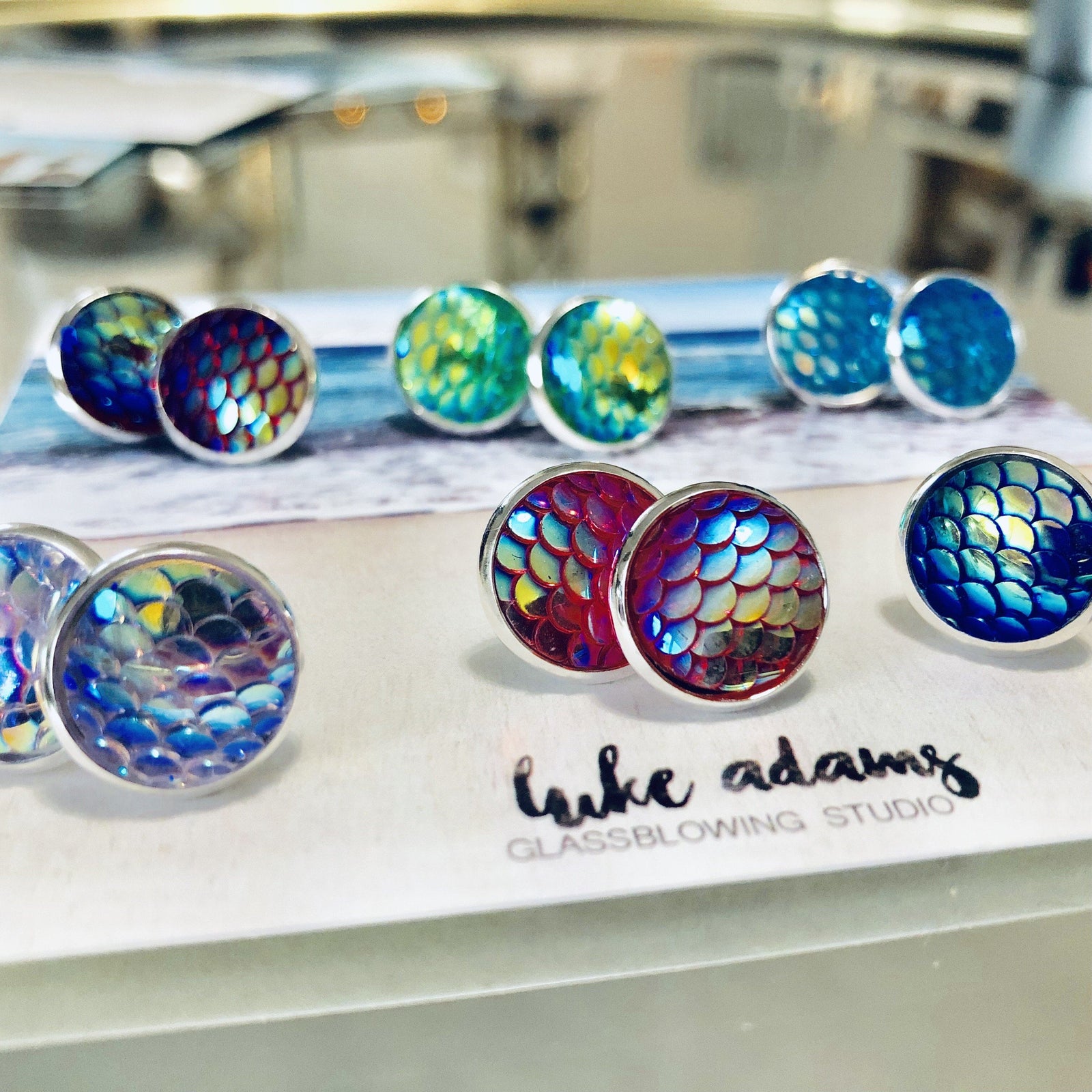 Mermaid Tail Earrings Luke Adams Glass Blowing Studio Green 