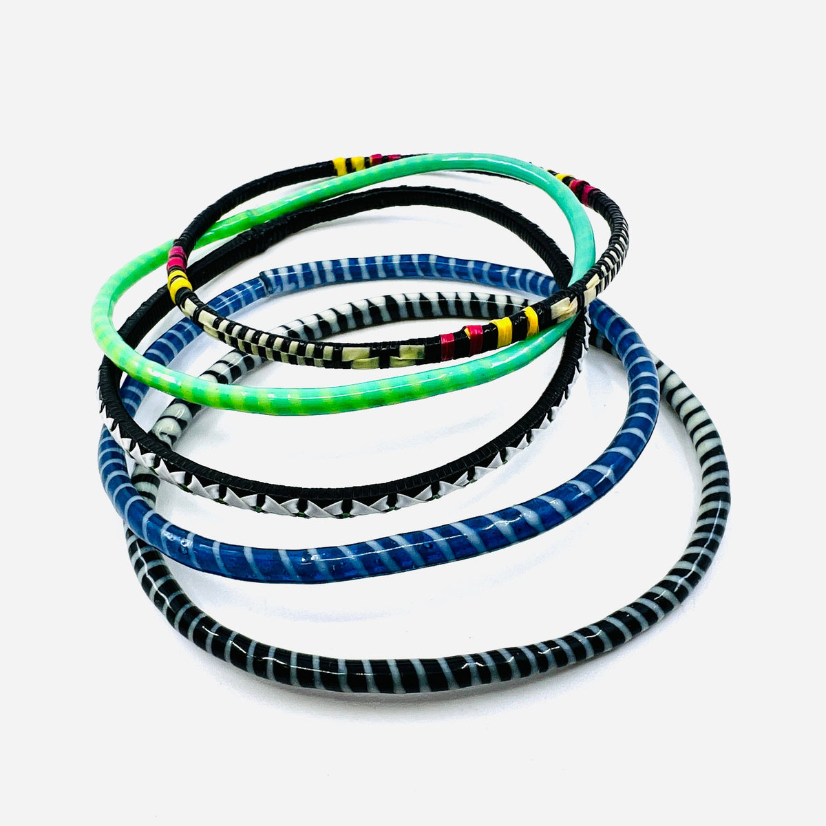 Handmade Woven Vinyl Bracelet Set Jewelry - 
