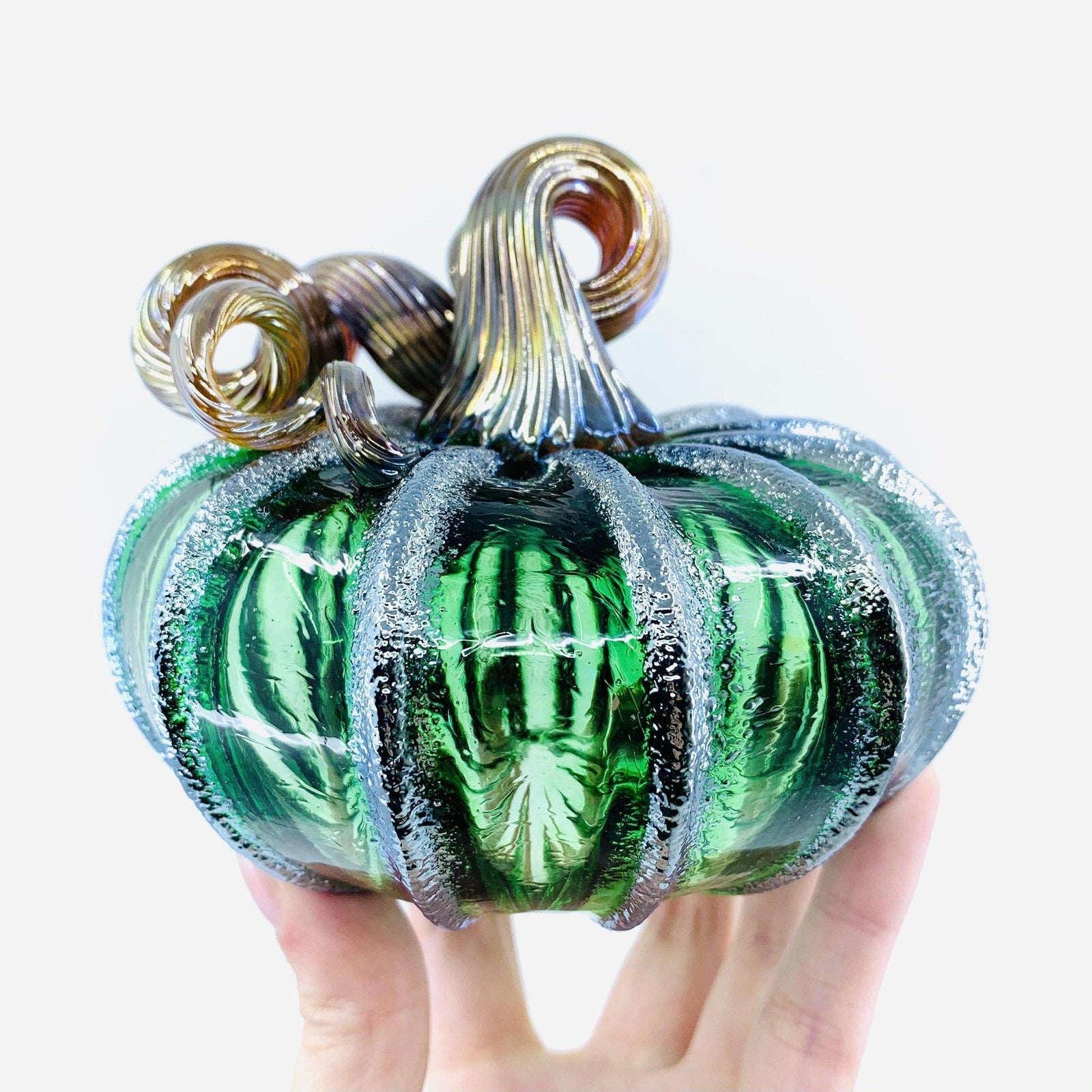 Green Tinsel Pumpkin Pumpkins Luke Adams Glass Blowing Studio 