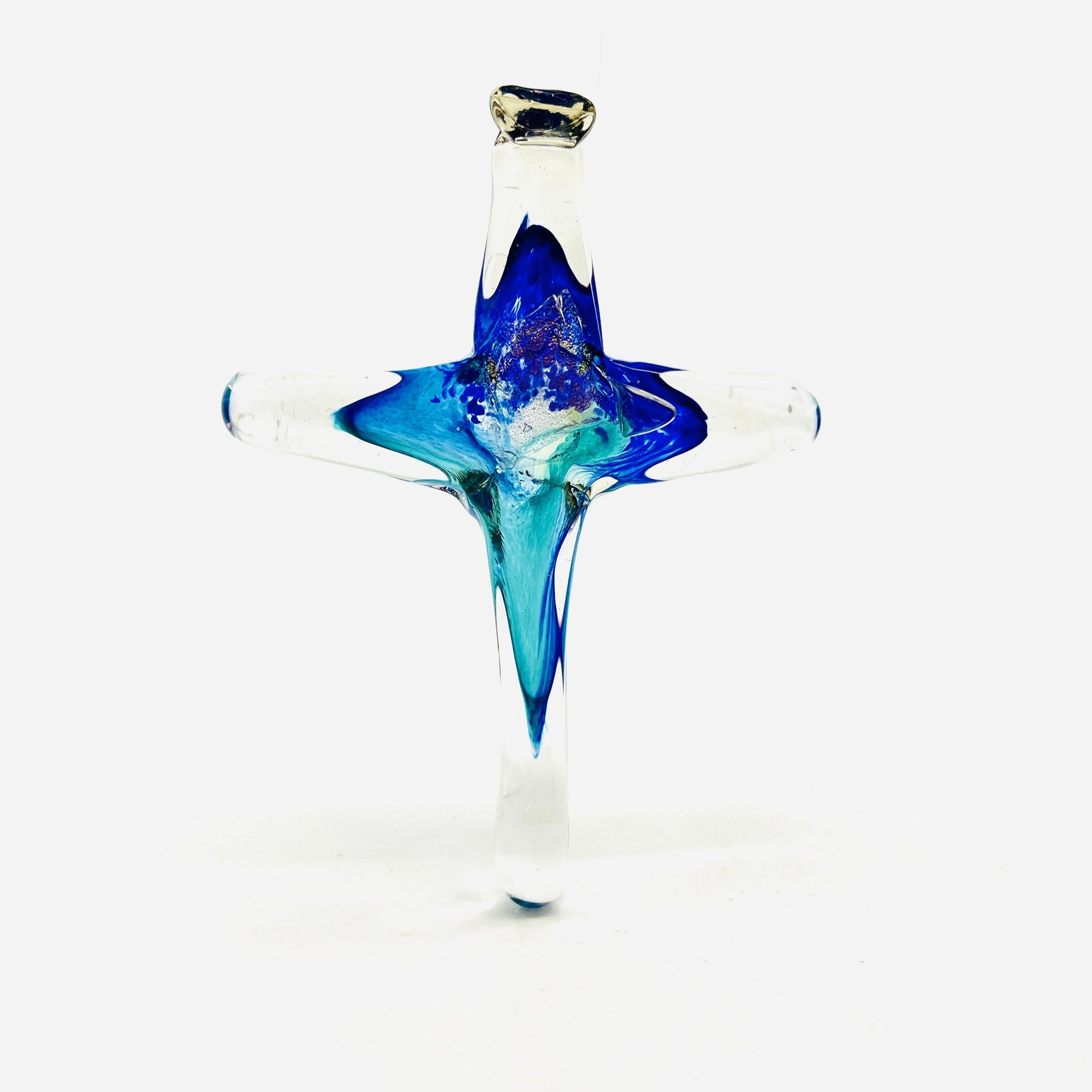 Cross Ornament, Raindrop Suncatcher Luke Adams Glass Blowing Studio Large 