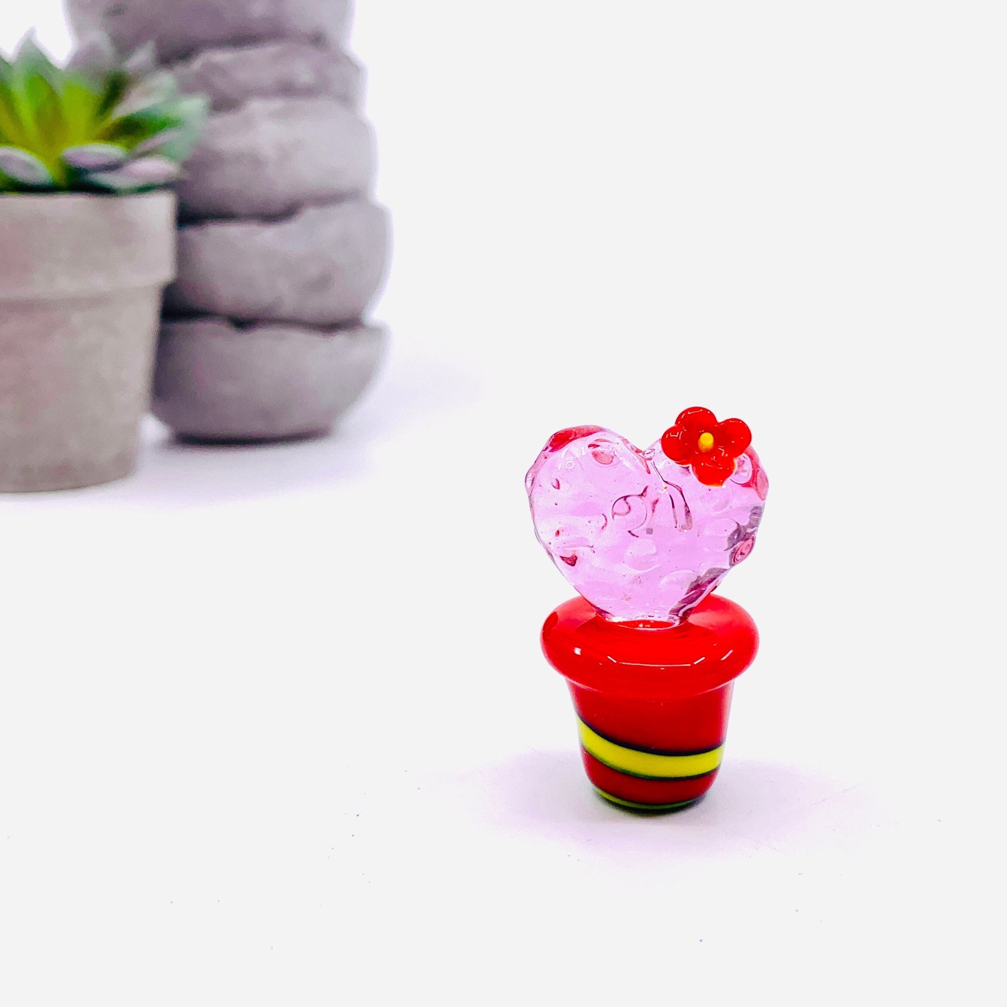 Glass Cactus Pink Heart Miniature - 