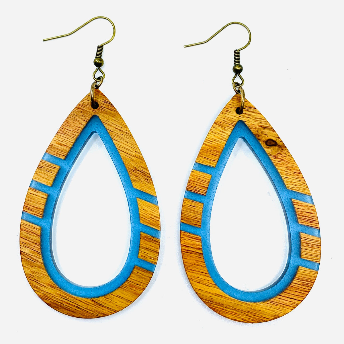 Kauai Wooden Earrings Luke Adams Glass Blowing Studio Light Blue 