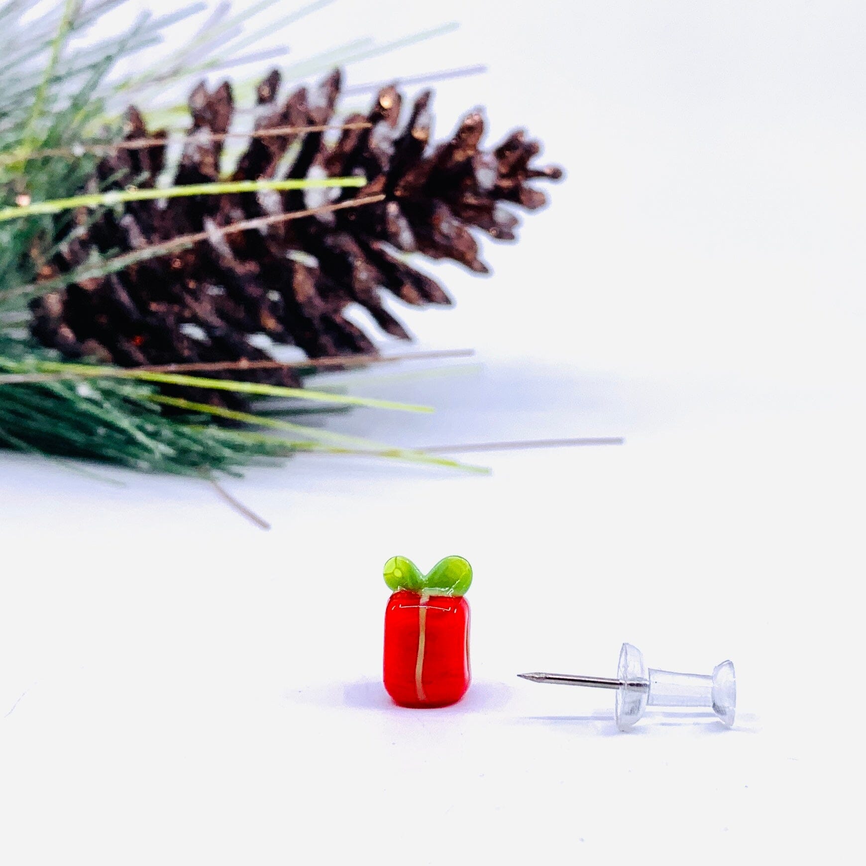 Tiny Christmas Figurine 13 Green Bow Present Miniature - 