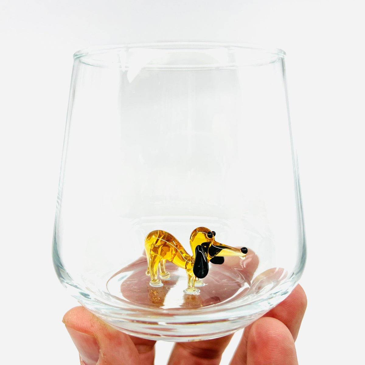 Tiny Animal Wine Glass, Brown Dachshund Dog Decor MiniZoo 