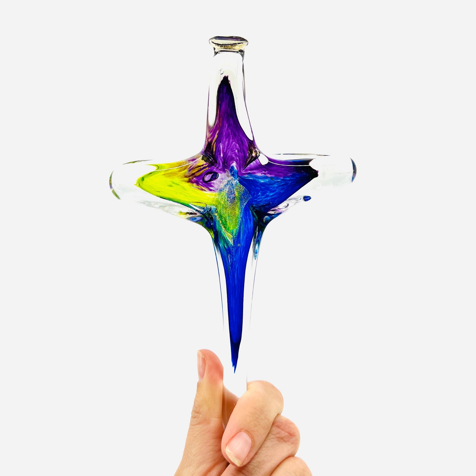 Cross Ornament, Aurora Suncatcher Luke Adams Glass Blowing Studio Large 