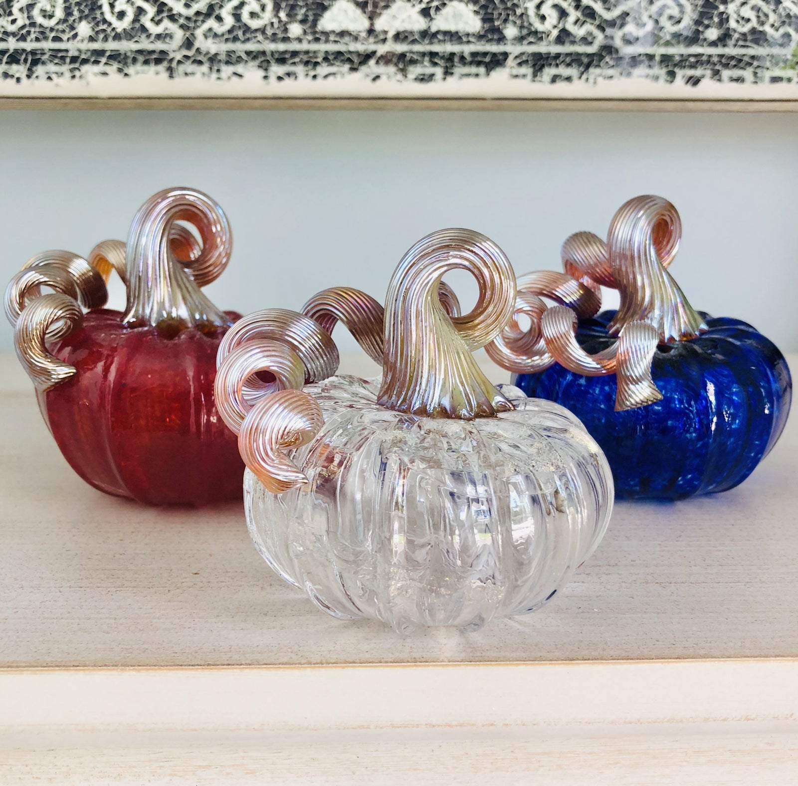 Patriotic Pumpkin Trio Luke Adams Glass Blowing Studio 