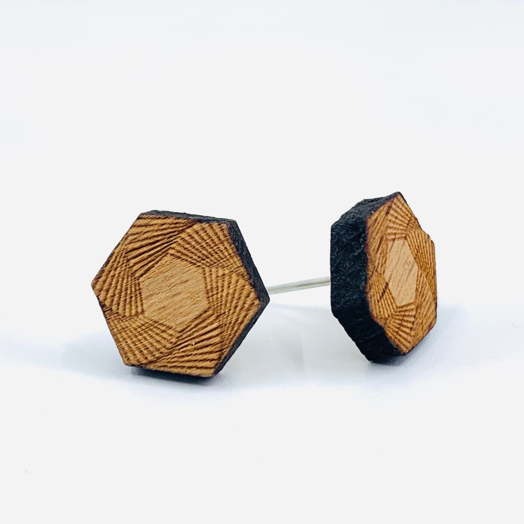 Wooden Hexagon Studs Jewelry - 