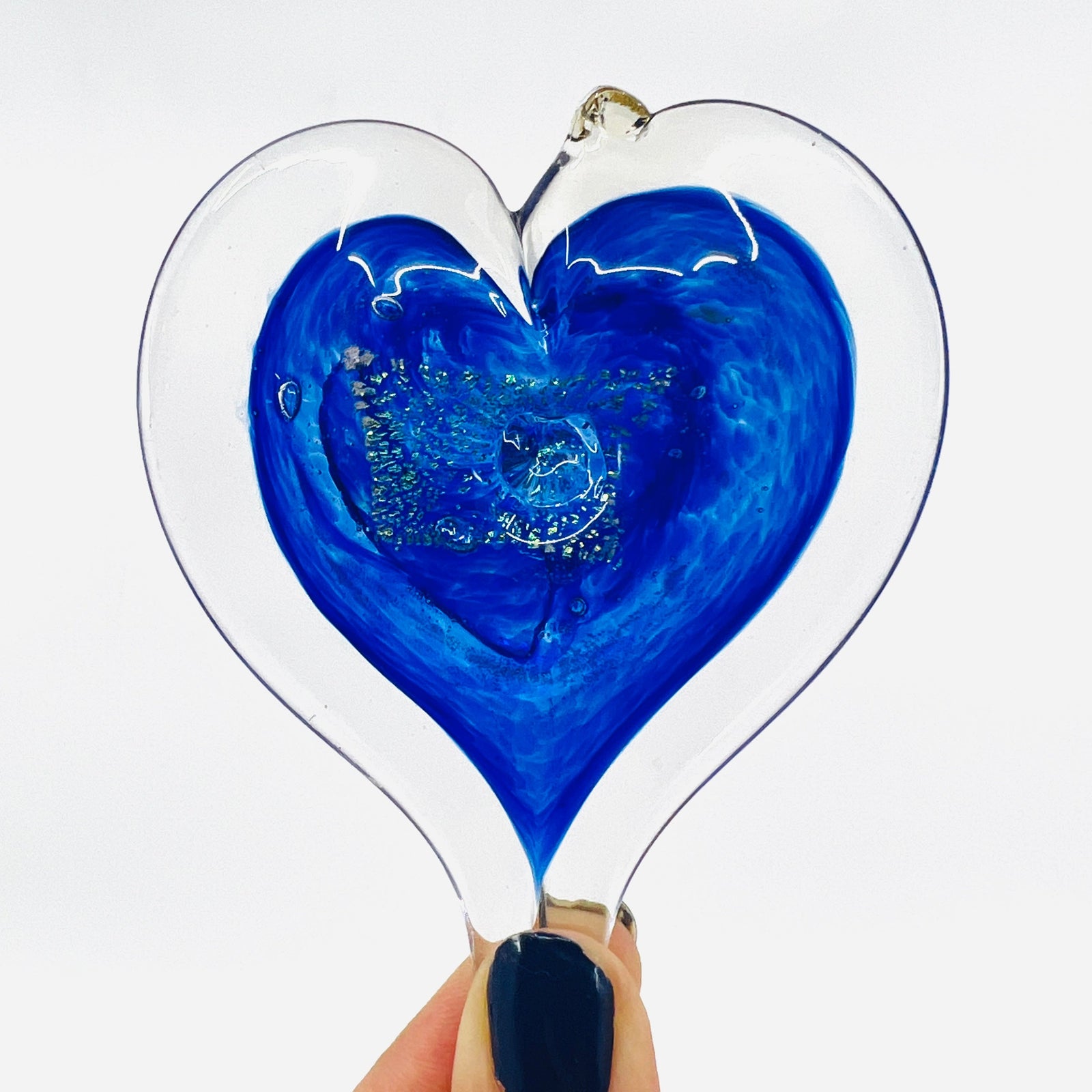 Heart Ornament, Sapphire Suncatcher Luke Adams Glass Blowing Studio 