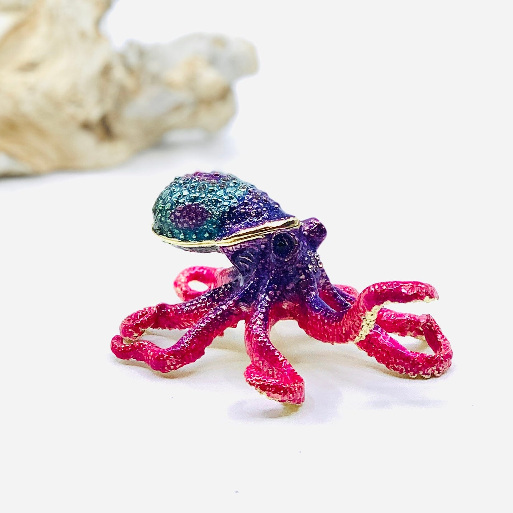 Bejeweled Enamel Trinket Box, Rainbow Octopus Decor Kubla Craft 