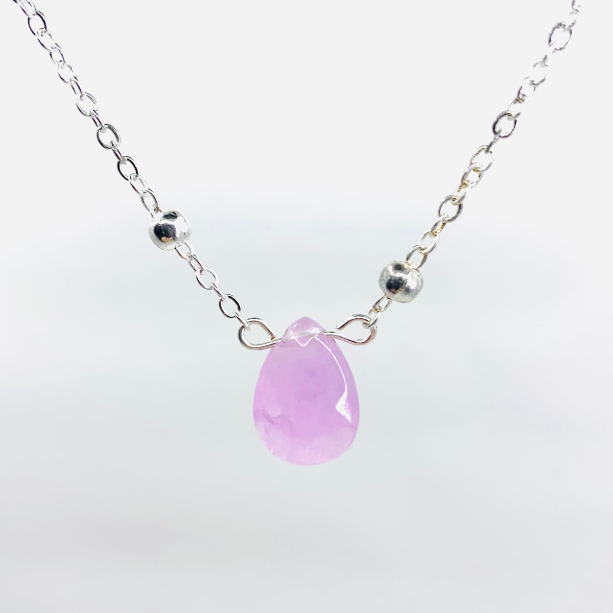 Teardrop Gem Lilac Necklace Jewelry - Silver 