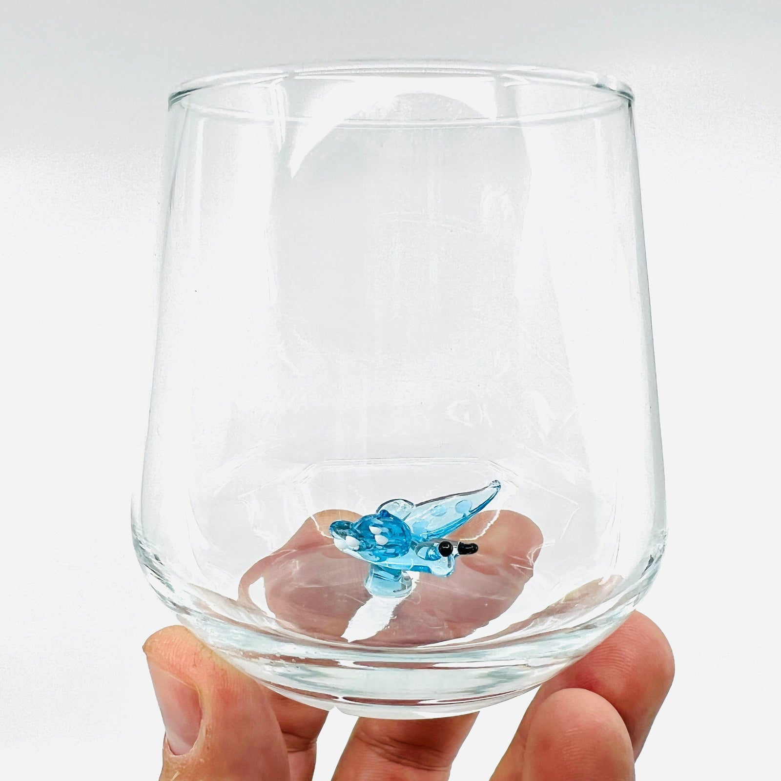 Tiny Animal Wine Glass, Blue Butterfly Decor MiniZoo 