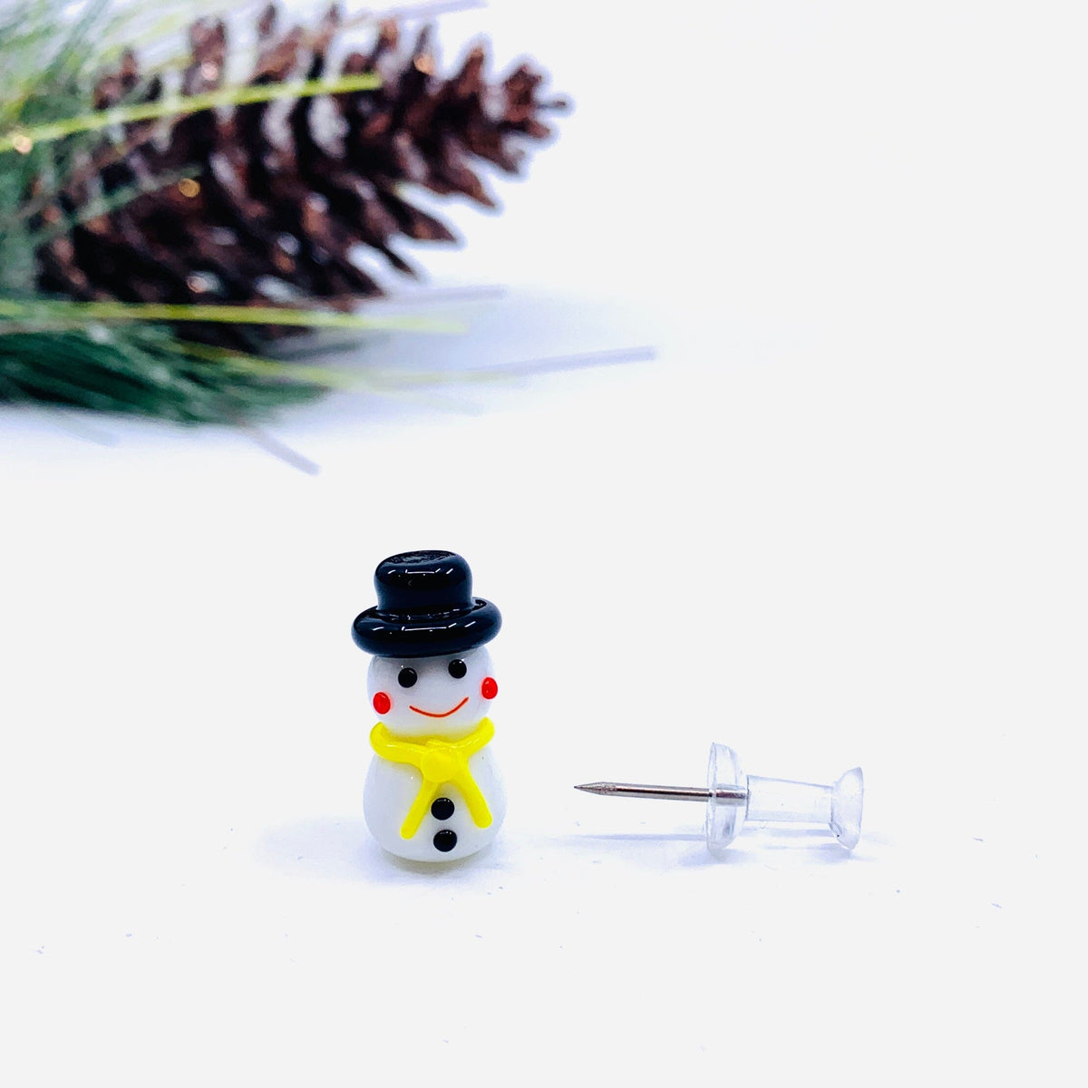 Tiny Christmas Figurine 20 Yellow Scarf Snowman Miniature - 