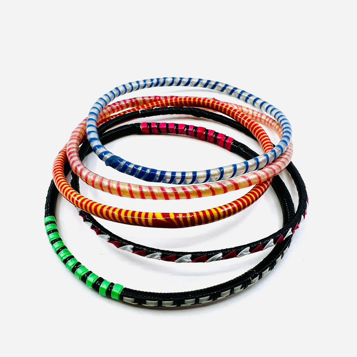 Handmade Woven Vinyl Bracelet Set Jewelry - 