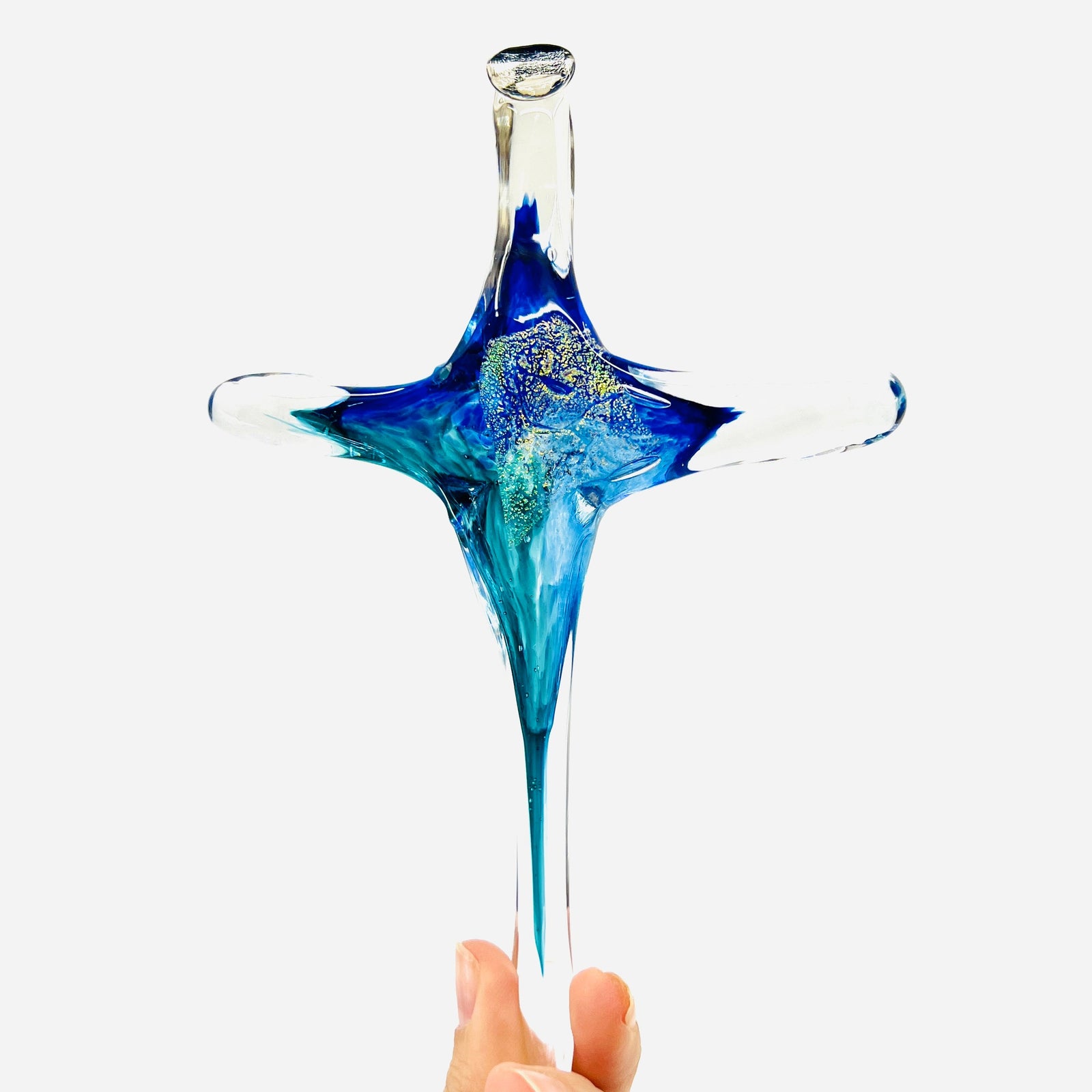 Cross Ornament, Raindrop Suncatcher Luke Adams Glass Blowing Studio Large 
