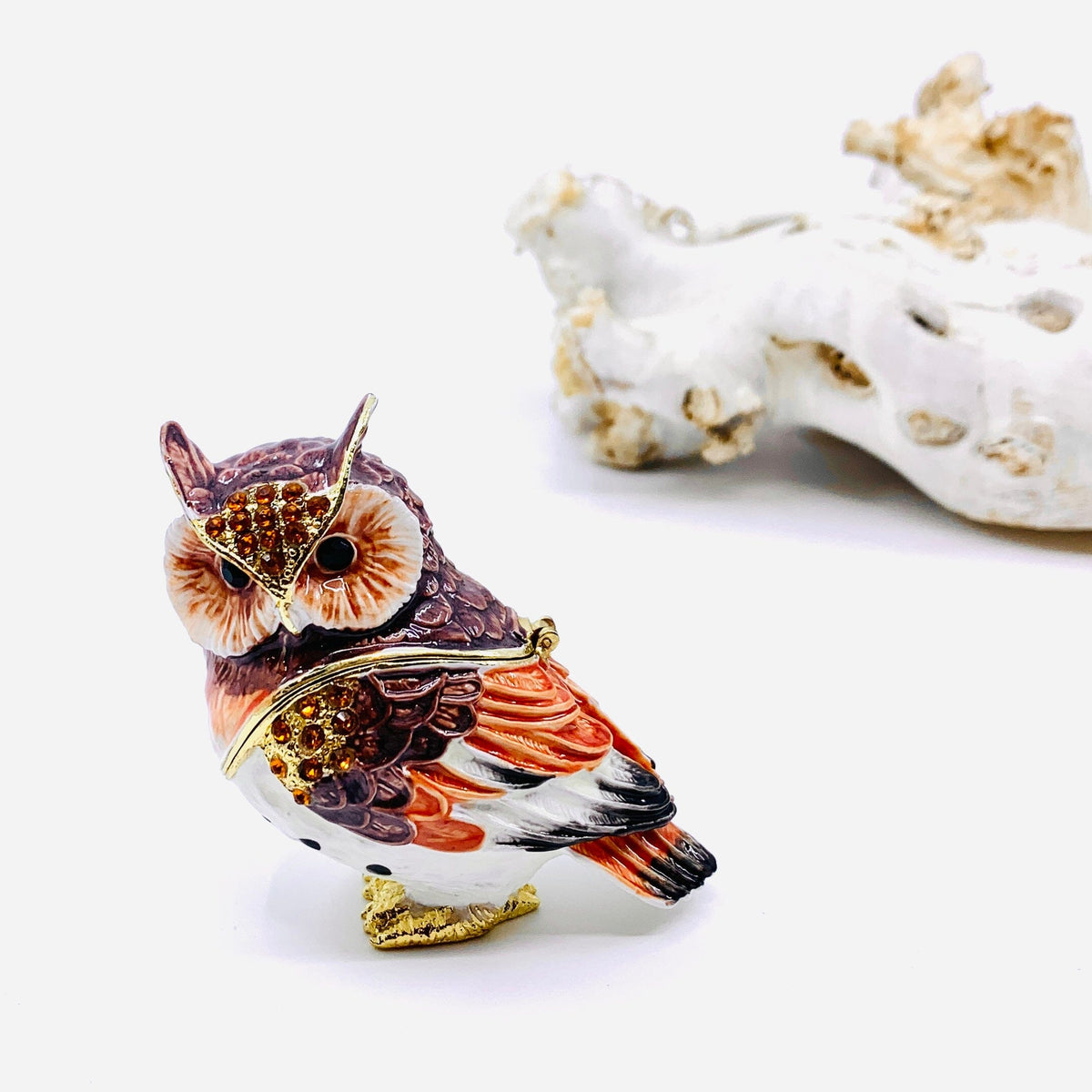 Bejeweled Enamel Trinket Box, Owl Decor Kubla Craft 