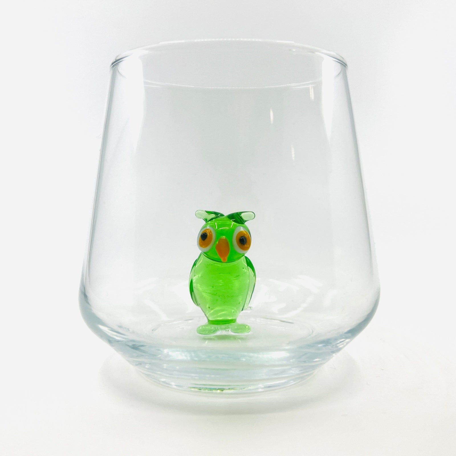 Tiny Animal Wine Glass, Green Owl Decor MiniZoo 
