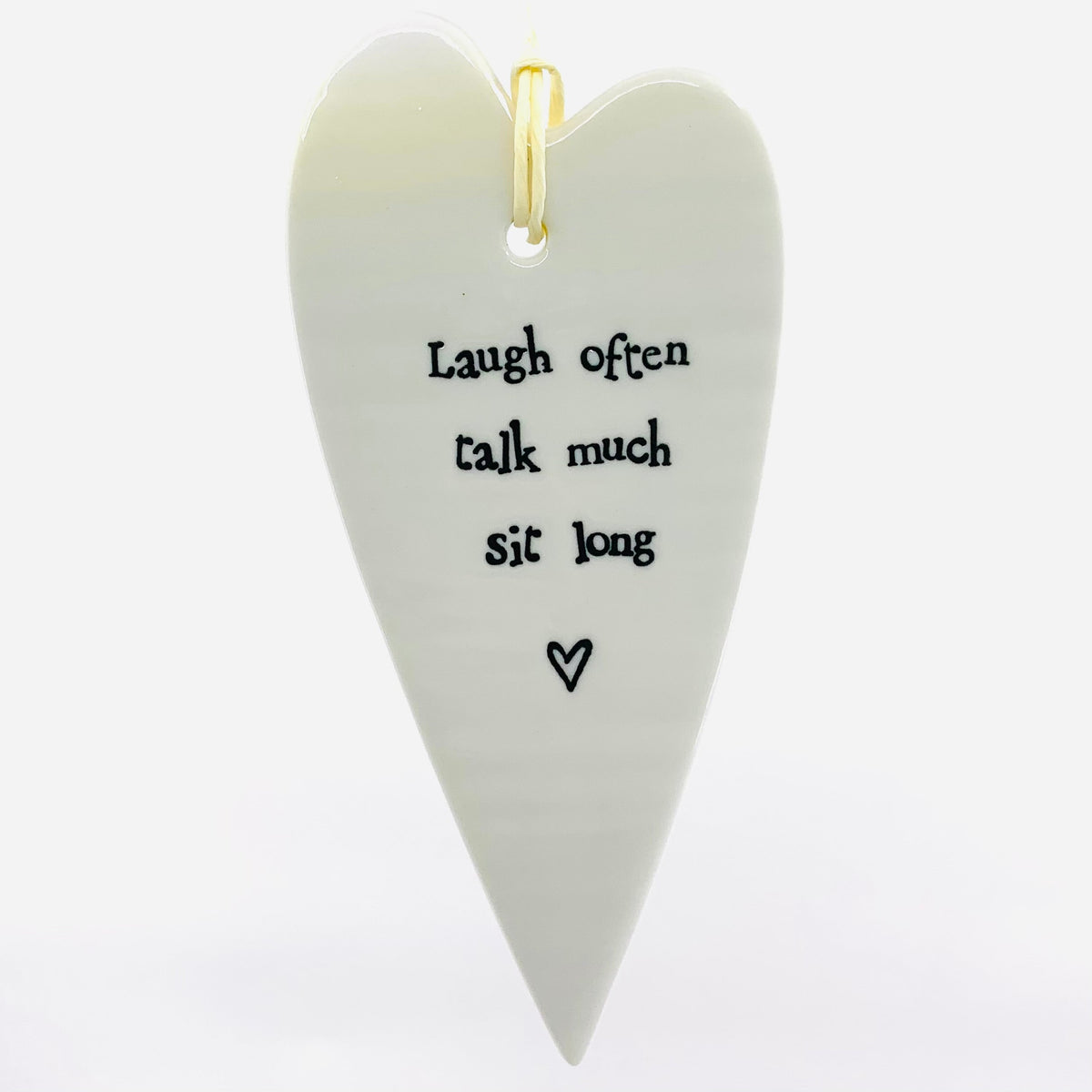 Porcelain Heart Sentiments Ornament Two&#39;s Company Laugh often talk much sit long 